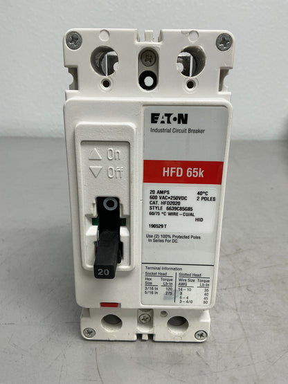 Used Eaton HFD2020 2 Poles, 20 Amps, 600 Volts