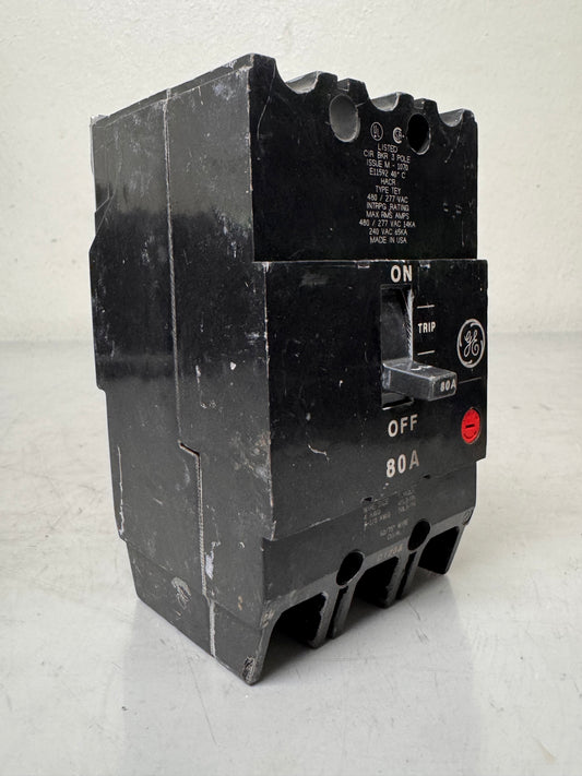 Used General Electric TEY380 80 Amp, 3 Pole, 480 Volt Breaker