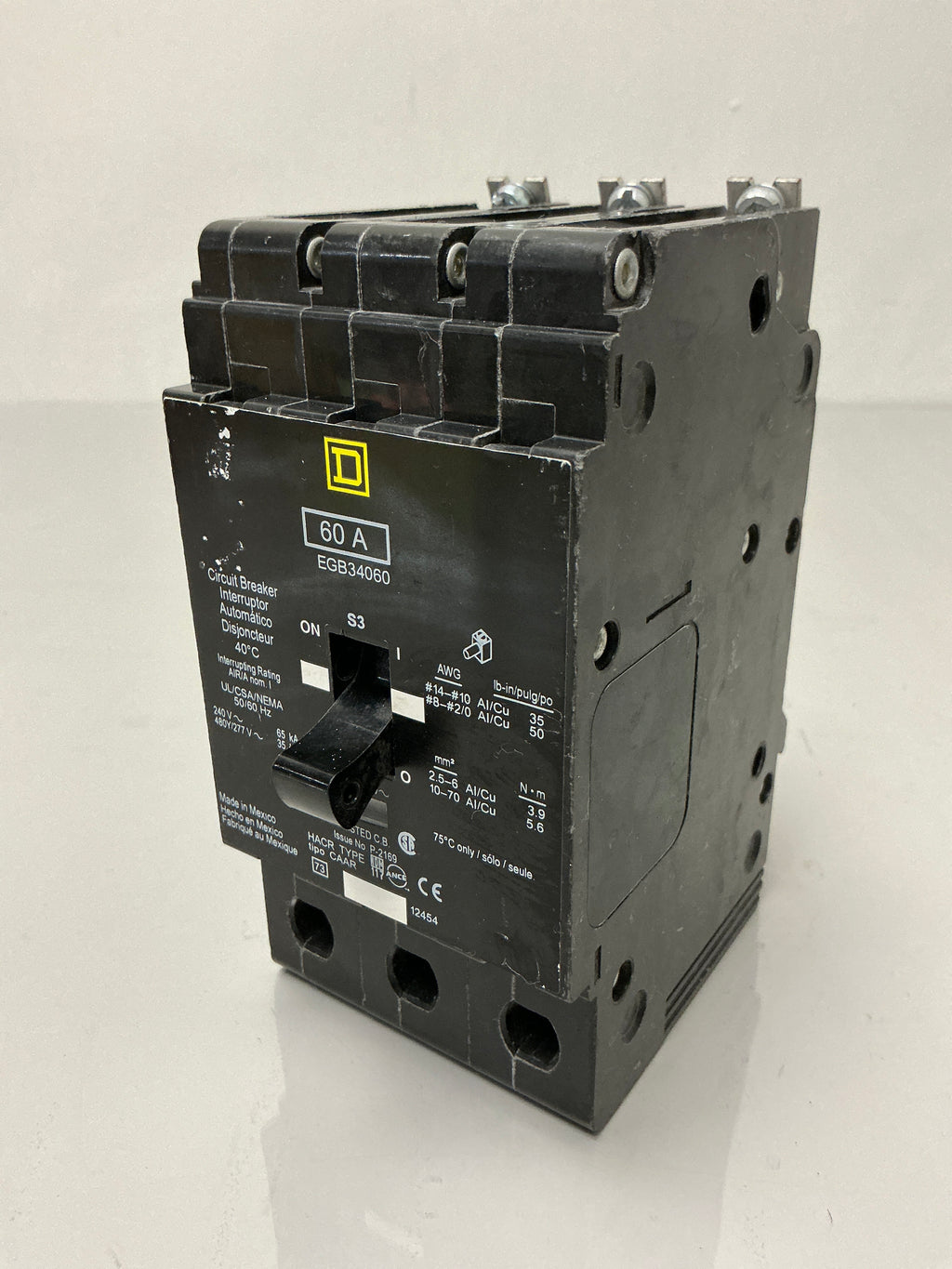 Used Square D EGB34060 3 Pole, 60 Amps, 480 Volts Circuit Breaker