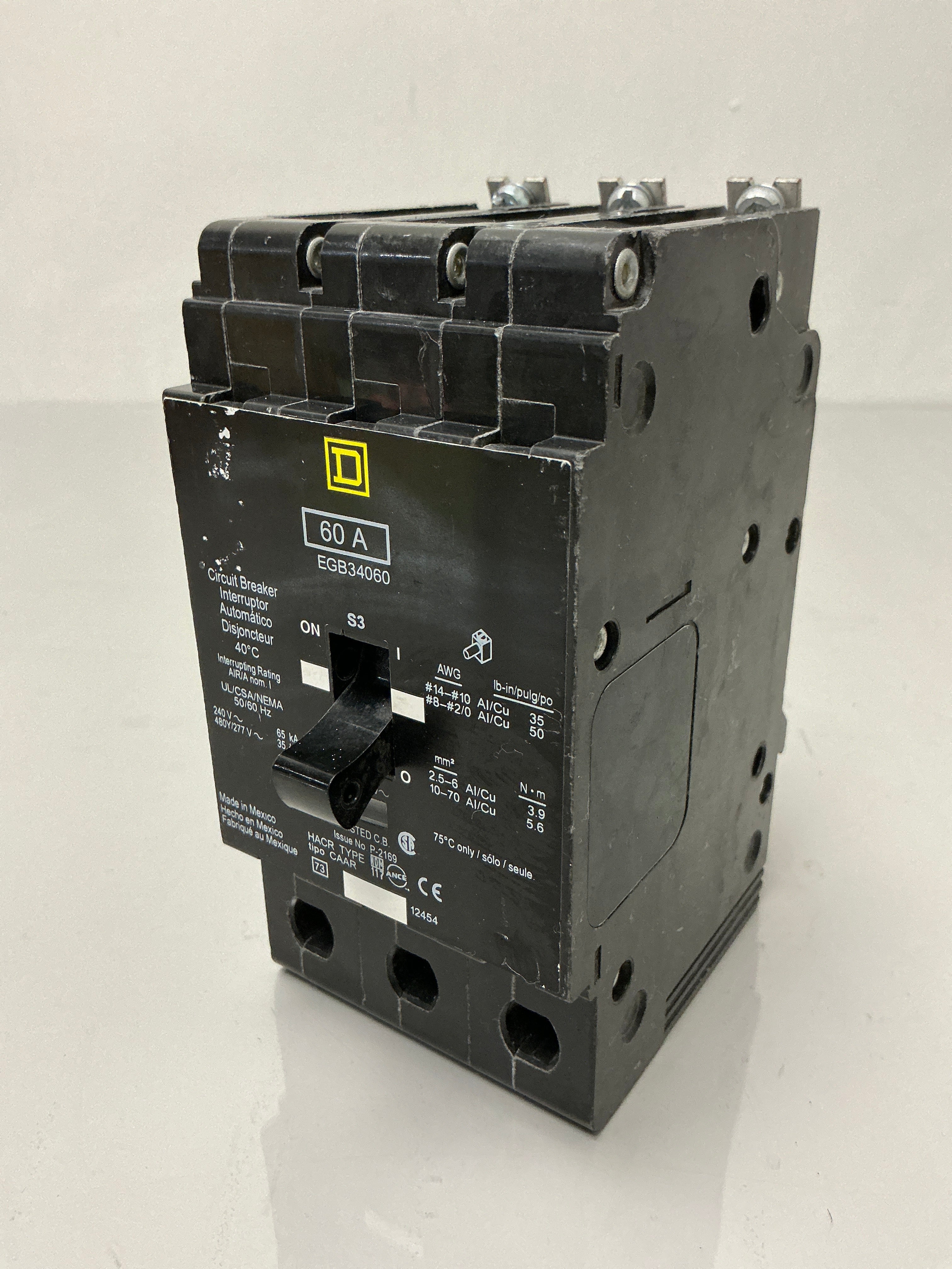 Used Square D EGB34060 3 Pole, 60 Amps, 480 Volts Circuit Breaker
