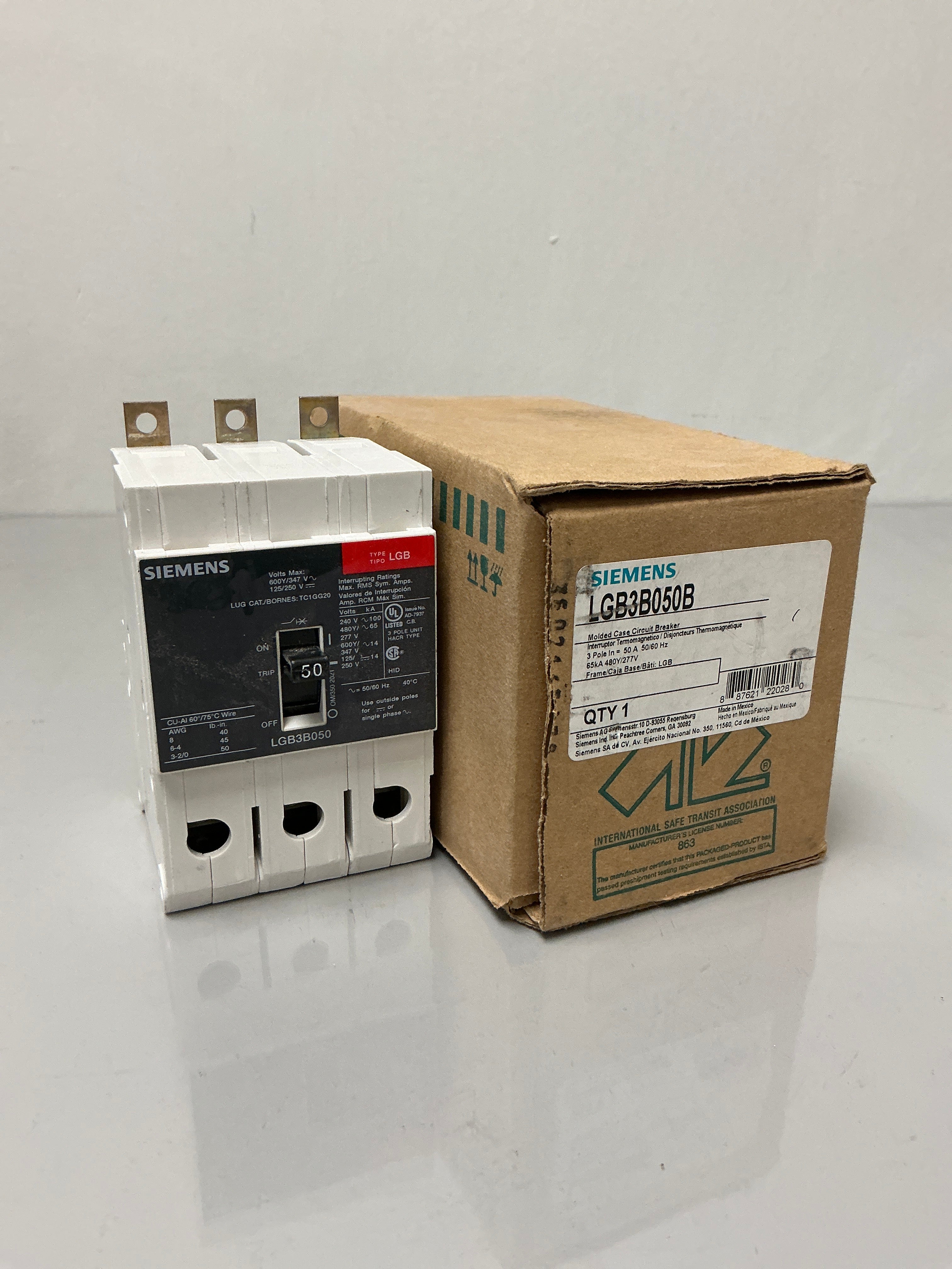 New Siemens LGB3B050B 3 Pole, 50 Amps,480 Volts Circuit Breaker