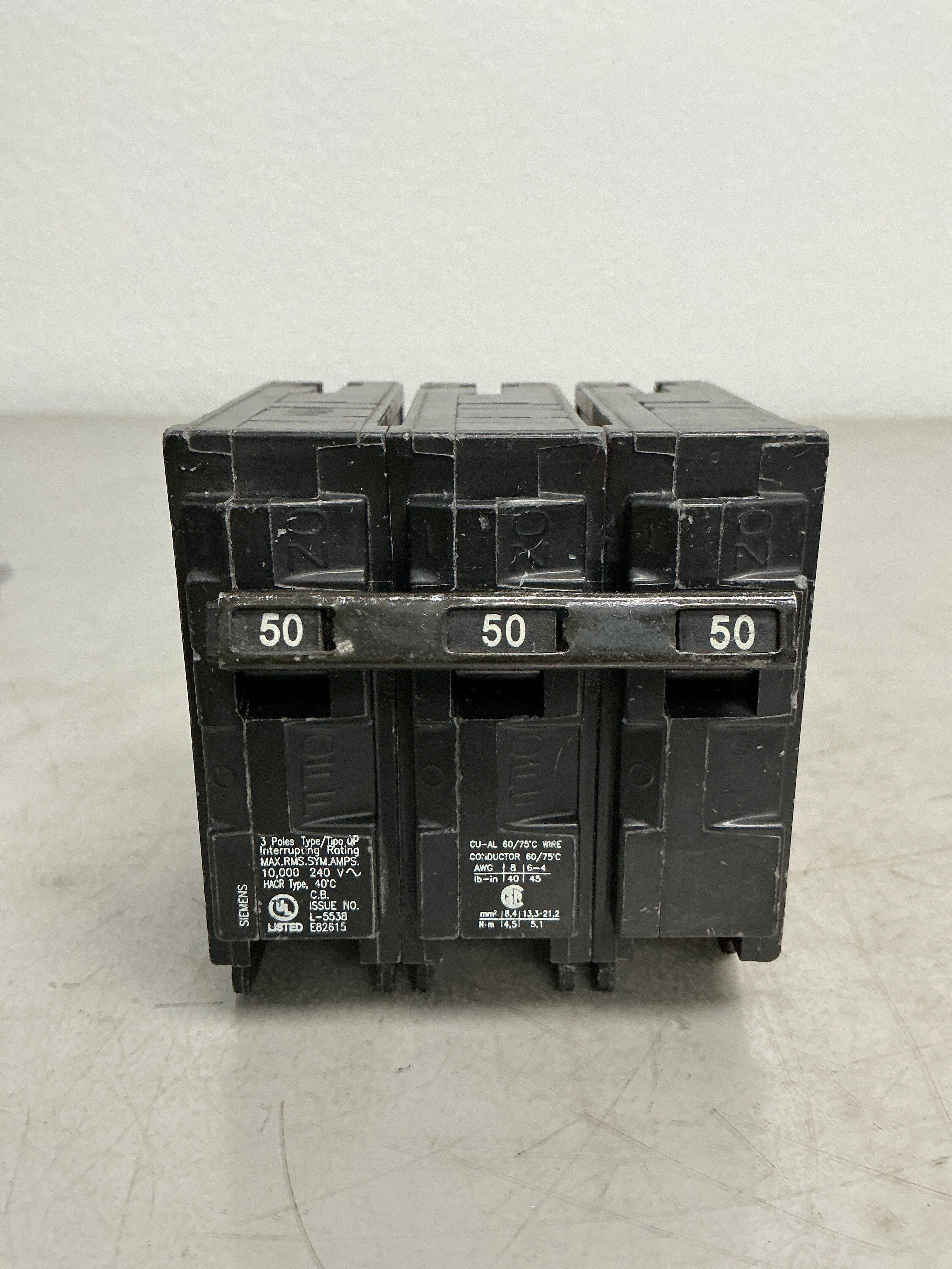 Used Siemens Q350 3 Pole, 50 Amps, 240 Volts