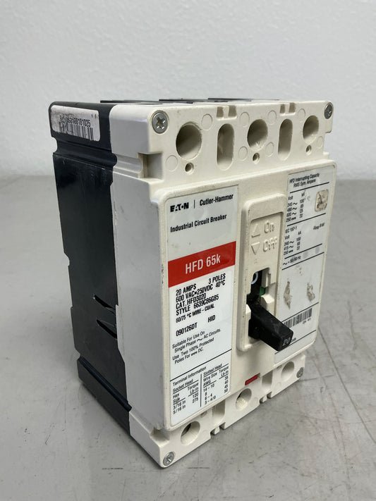 Used Eaton HFD3020 3 Poles, 20 Amps, 600 Volts