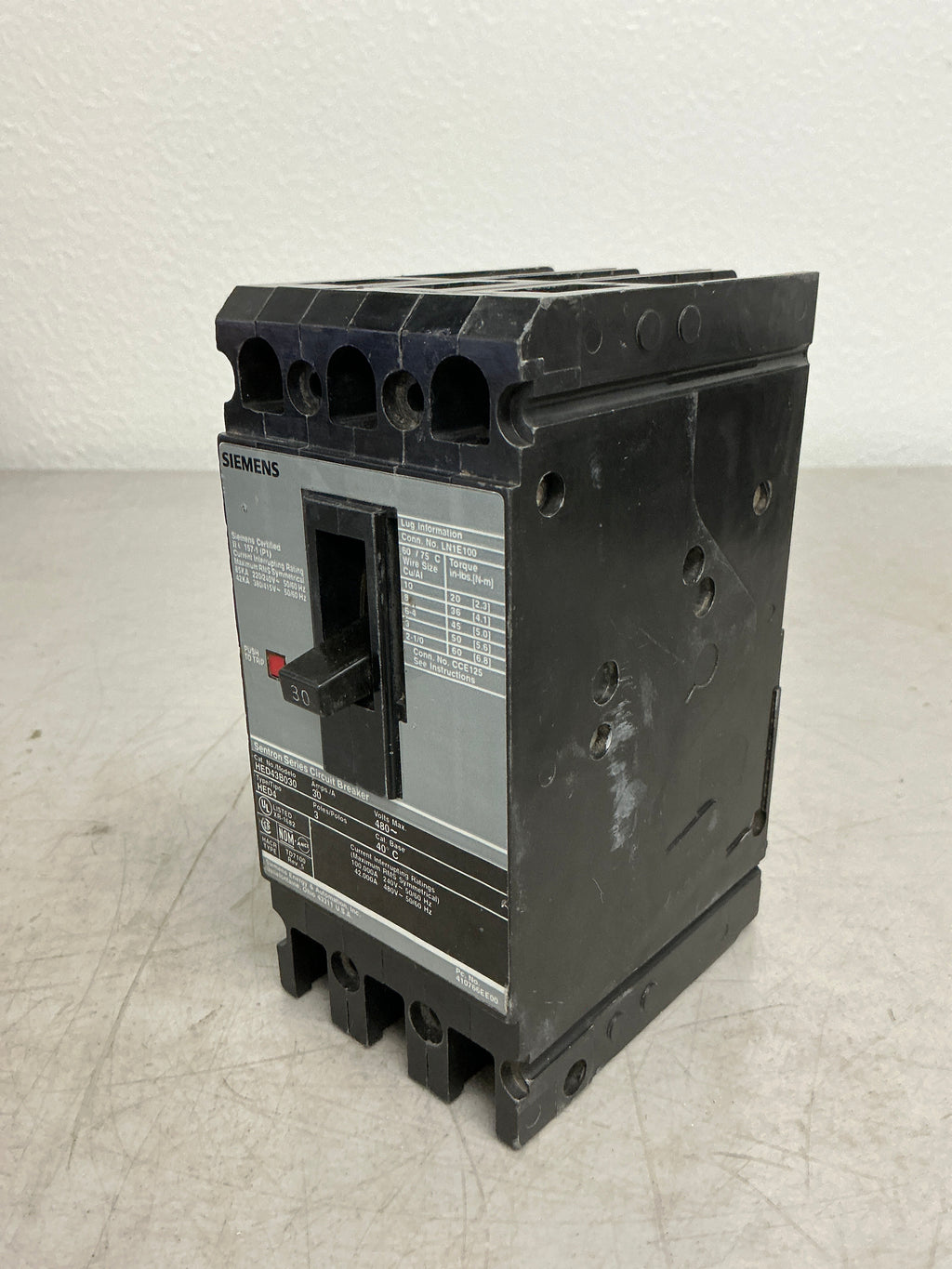 Used Siemens HED43B030 3 Pole, 30 Amps, 480 Volts Circuit Breaker