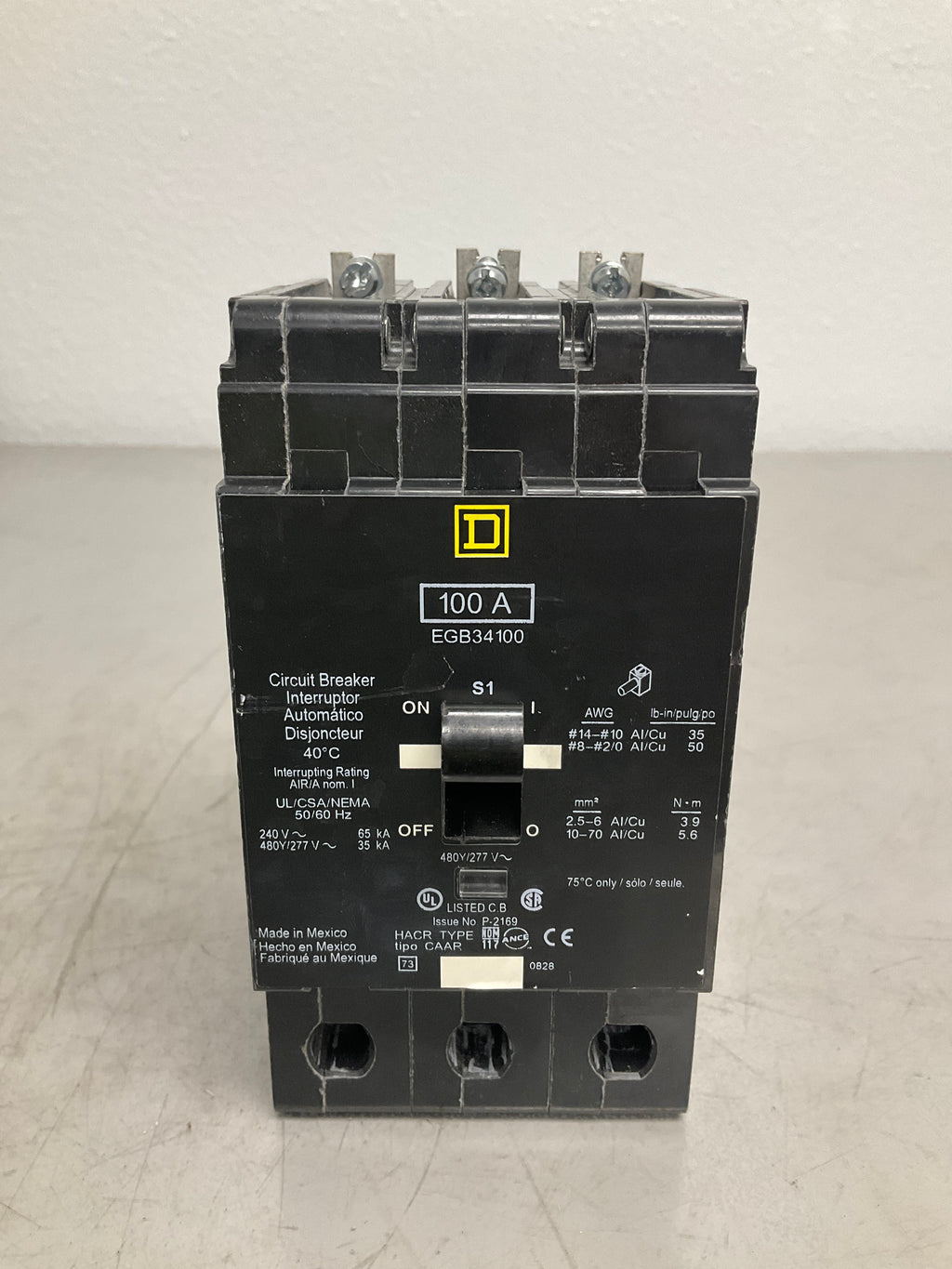 Used Square D EGB34100 3 Pole, 100 Amps, 480 Volts