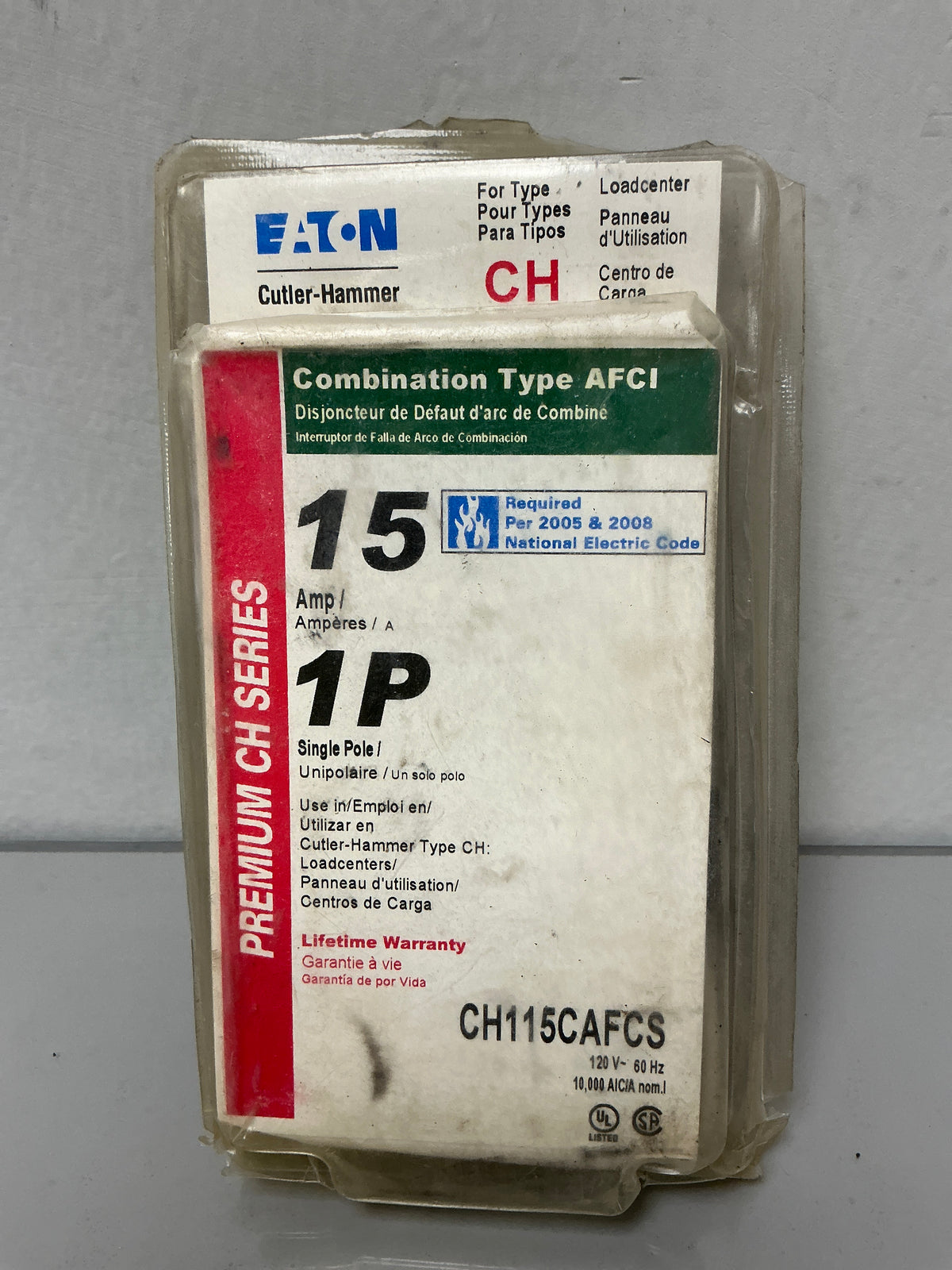 New Eaton CH115CAFCS 1 Pole, 15 Amps, 120 Volts Circuit Breaker