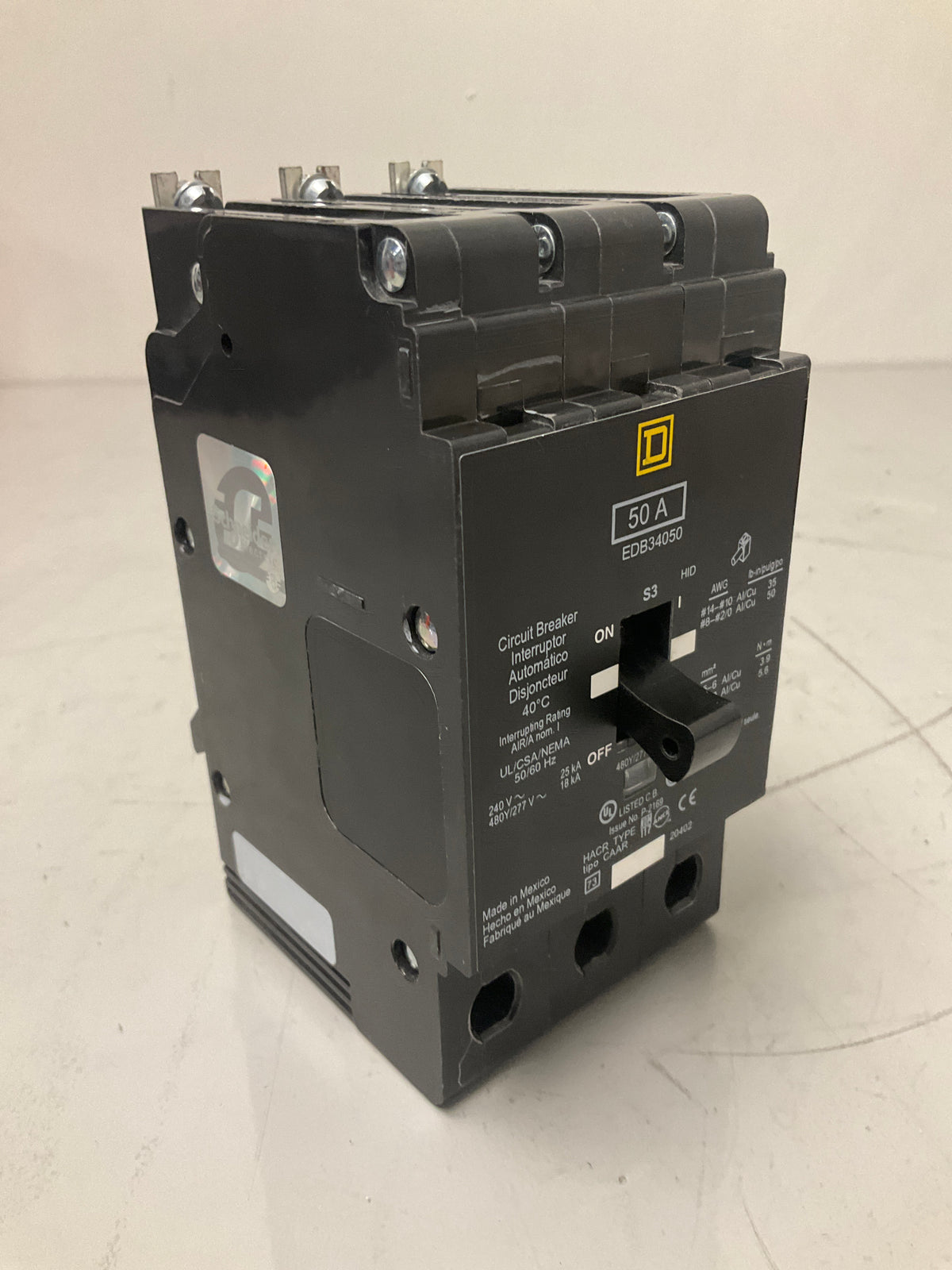 New Square D EDB34050 3 Pole, 50 Amps, 480 Volts Circuit Breaker