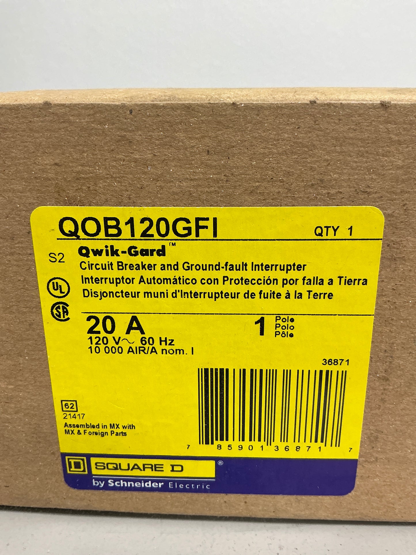 New Square D QOB120GFI 1 Pole, 20 Amps, 120 Volts