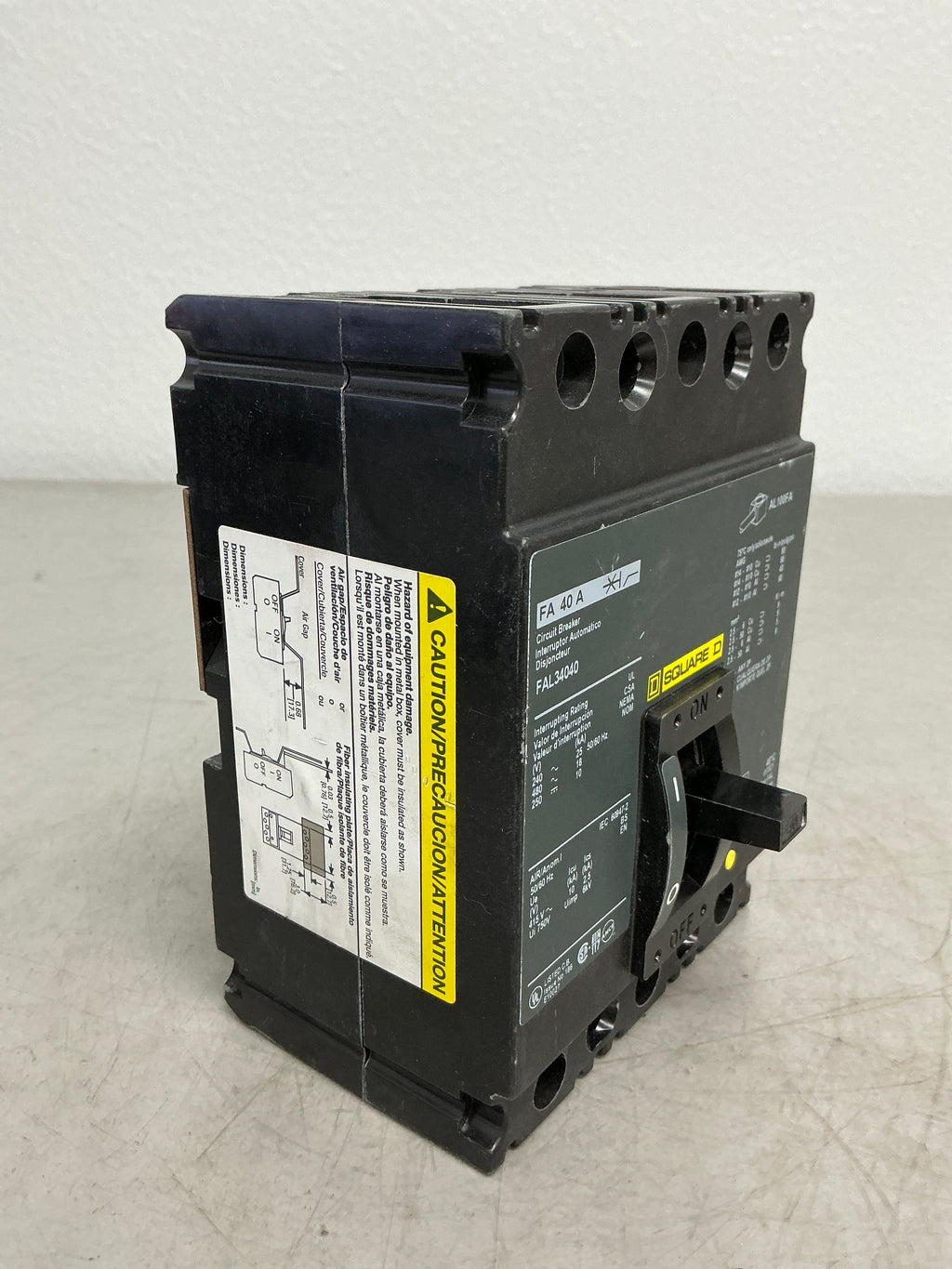 Used Square D FAL34040 3 Pole, 40 Amps, 480 Volts Circuit Breaker