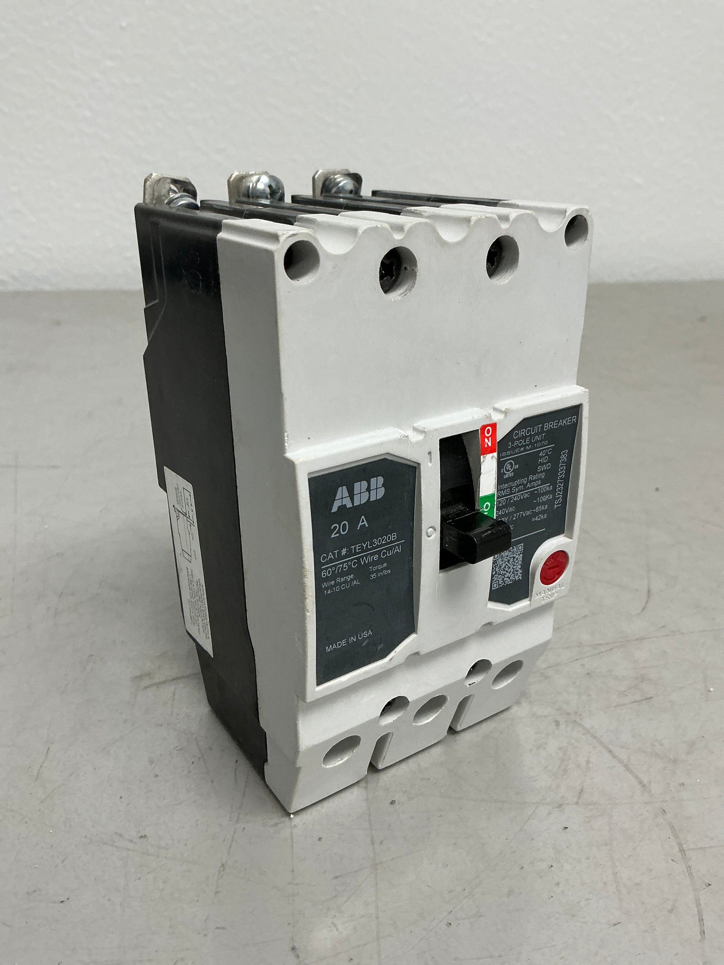 Used ABB TEYL3020B 3 Pole, 20 Amps, 480 Volts