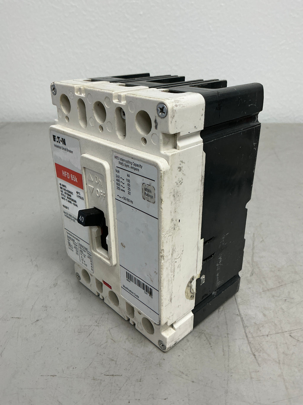 Used Eaton HFD3040 3 Poles, 40 Amps, 600 Volts