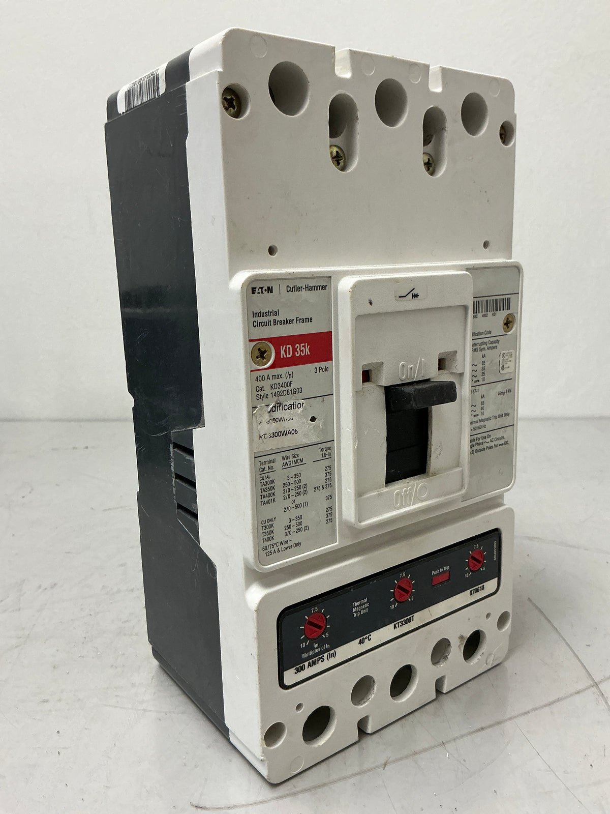 Used Eaton KD3300 3 Pole, 300 Amps, 600 Volts Circuit Breaker