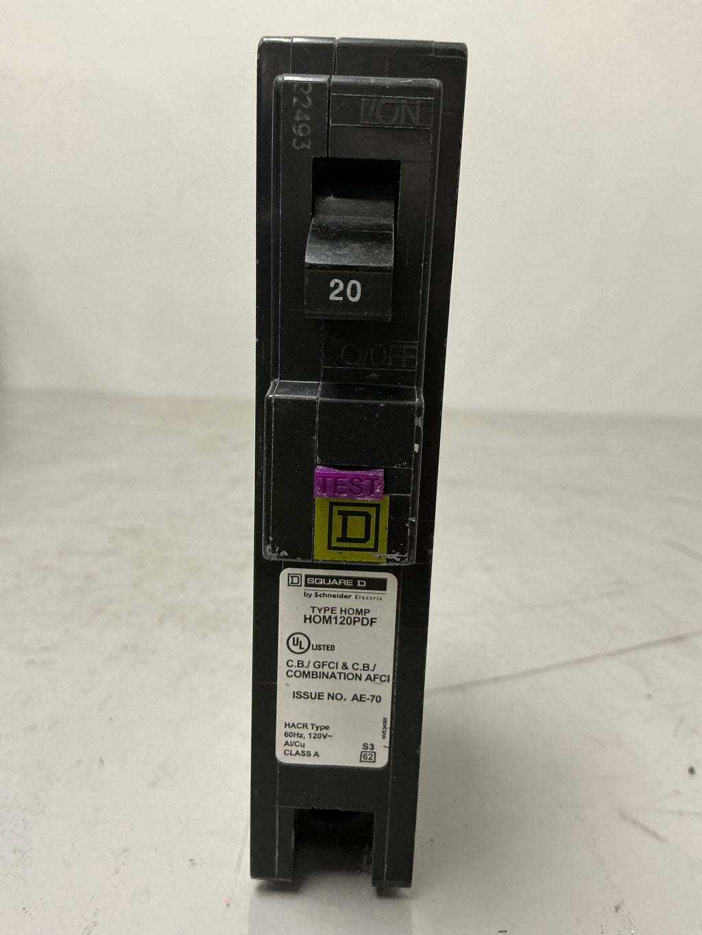 Used Square D HOM120PDF 1 Pole, 20 Amps, 120 Volts Circuit Breaker