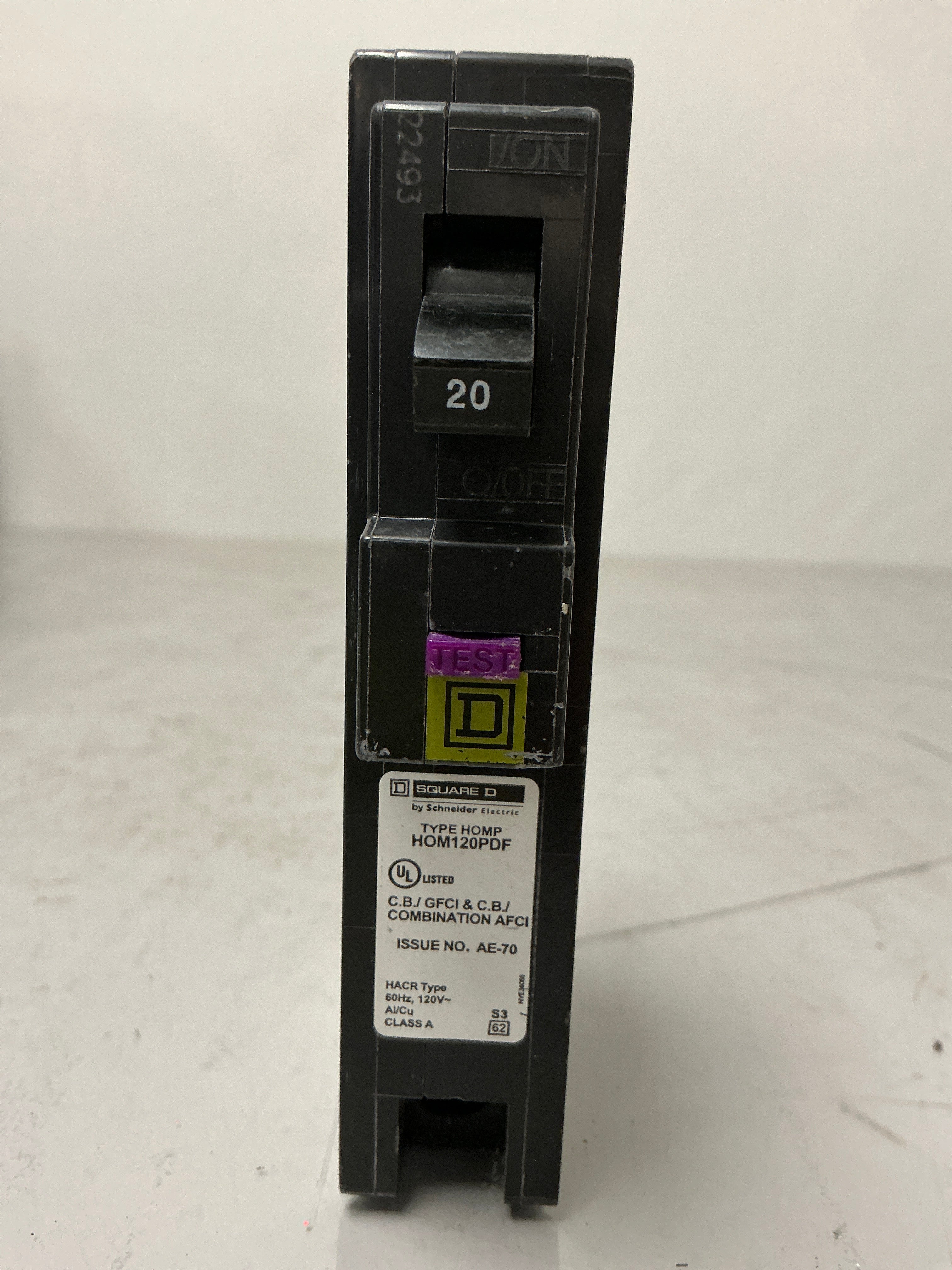 Used Square D HOM120PDF 1 Pole, 20 Amps, 120 Volts Circuit Breaker