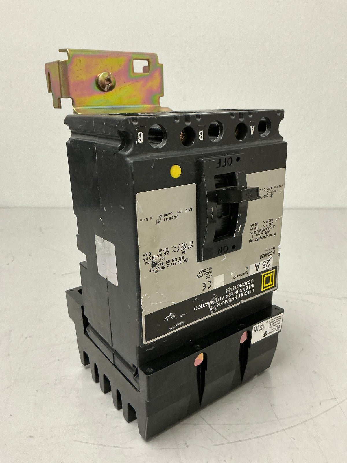 Used Square D FC34025 3 Pole, 25 Amps, 480 Volts Circuit Breaker