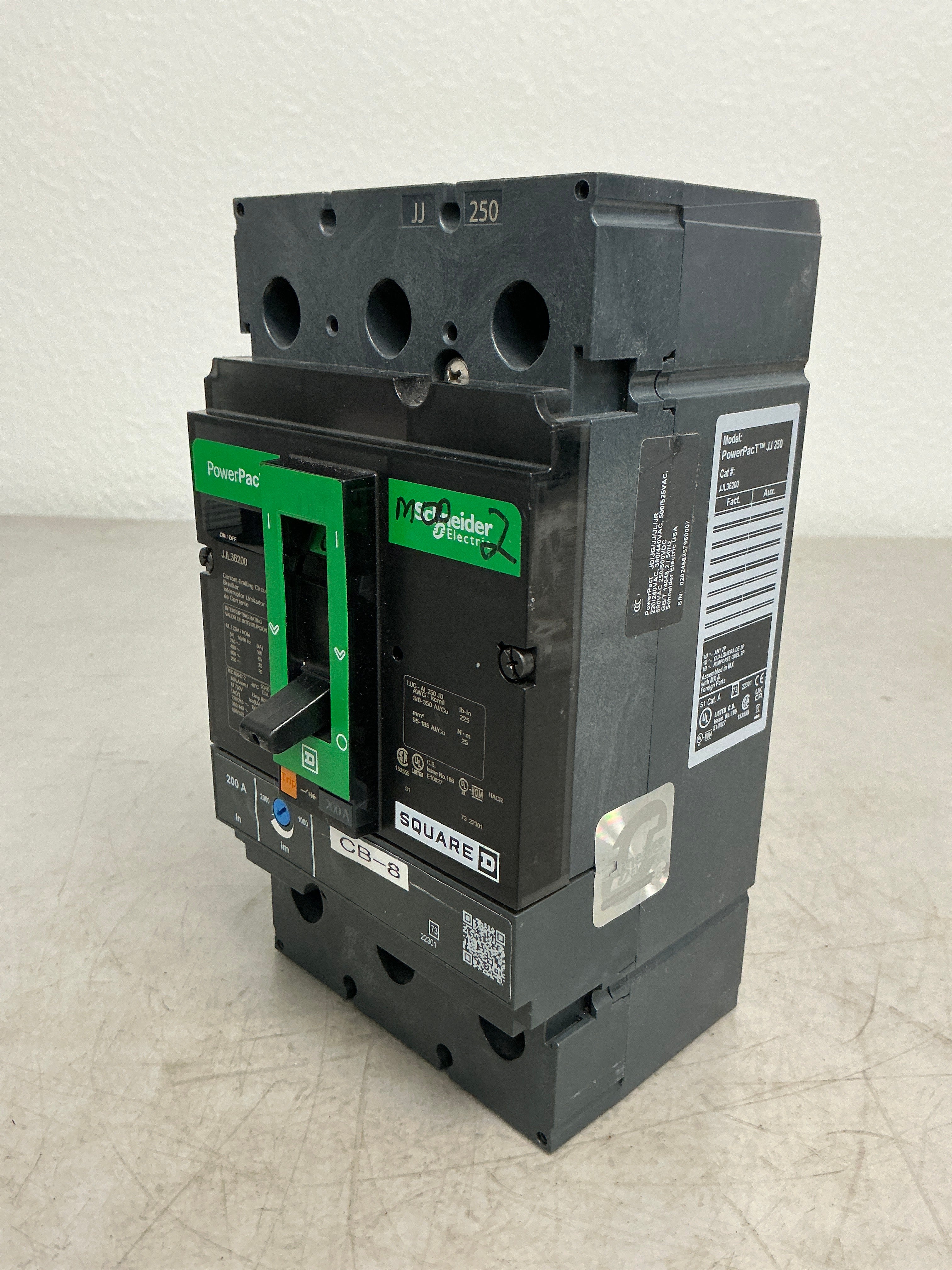 Used Square D JJL36200 3 Pole, 200 Amps, 600 Volts Circuit Breaker