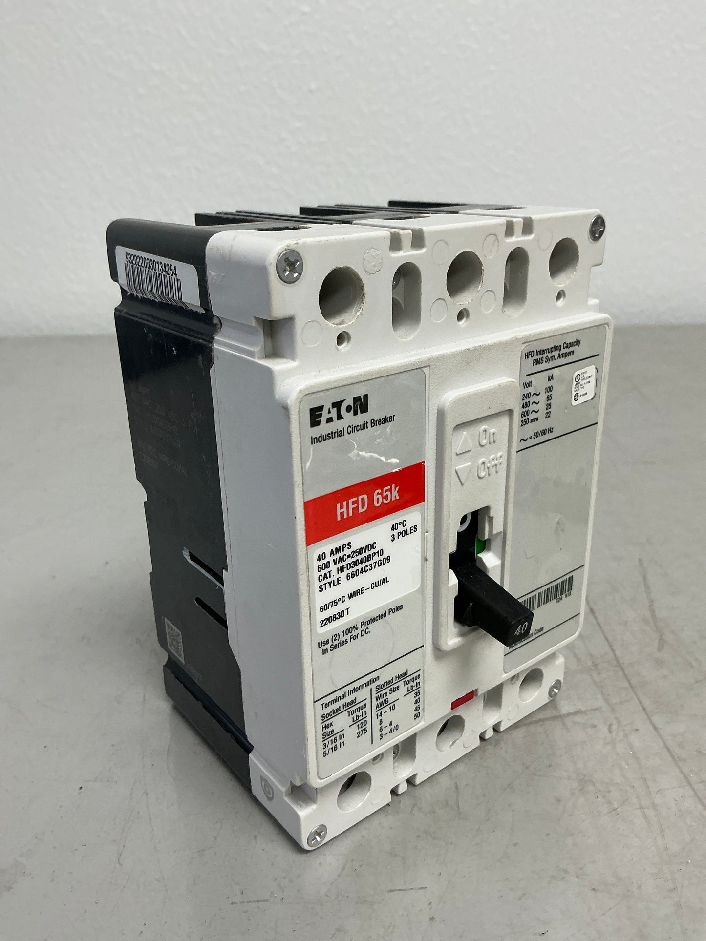 Used HFD3040BP10 3 Pole, 40 Amps, 600 Volts