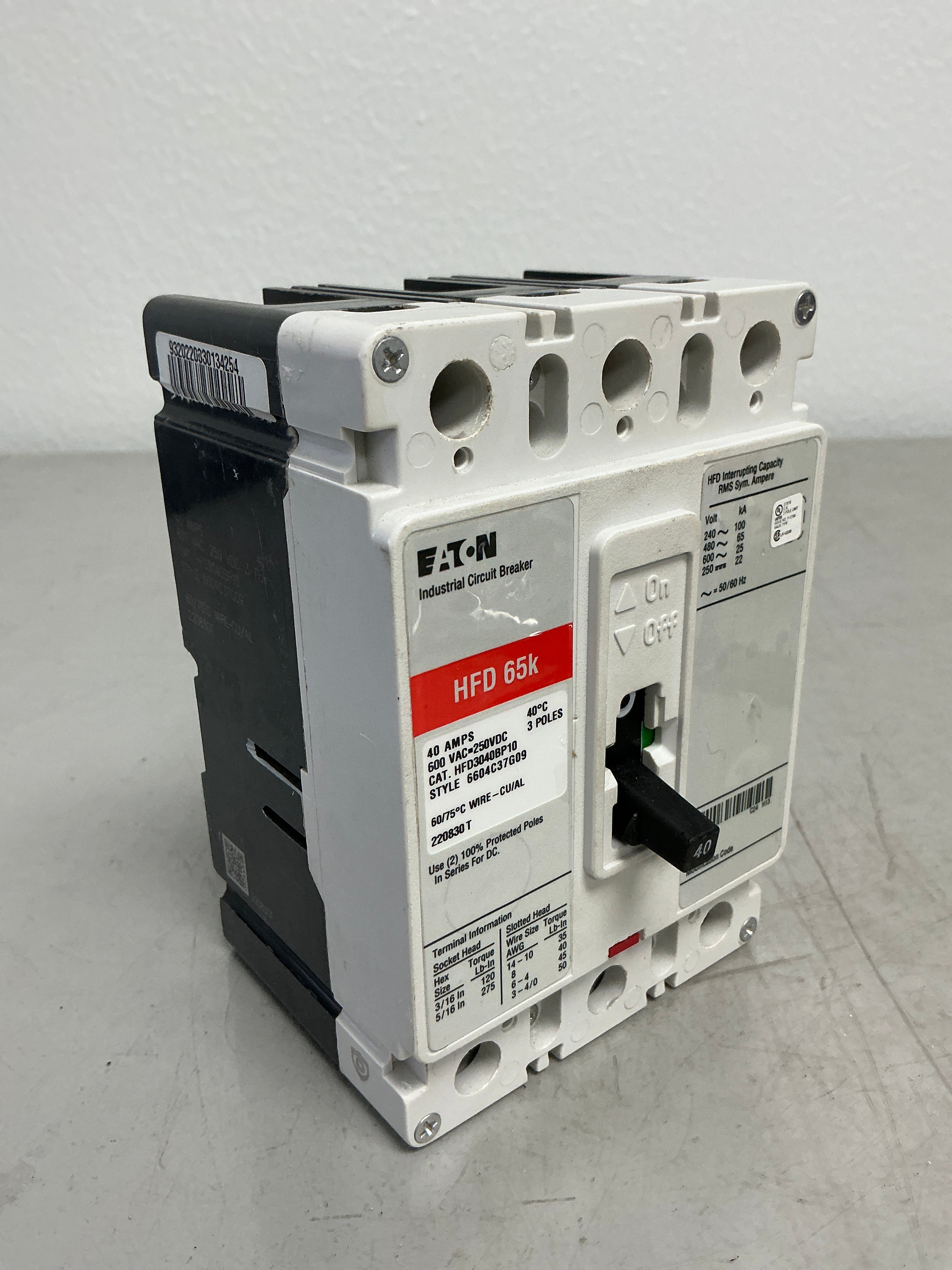 Used HFD3040BP10 3 Pole, 40 Amps, 600 Volts