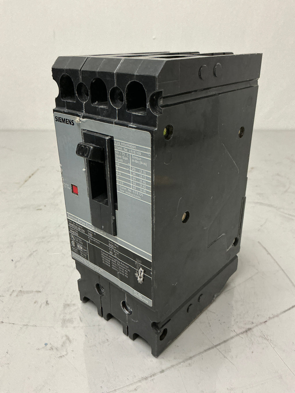 Used Siemens HHED63B100 3 Pole, 100 Amps, 600 Volts Circuit Breaker