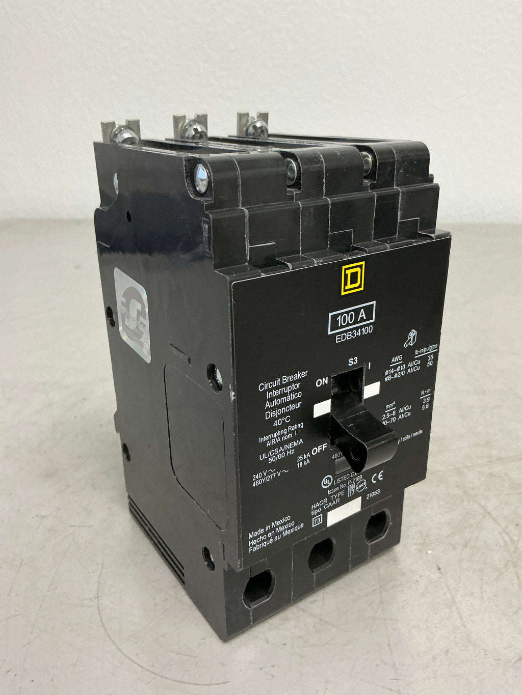 New Square D EDB34100 3 Pole, 100 Amps, 480 Volts