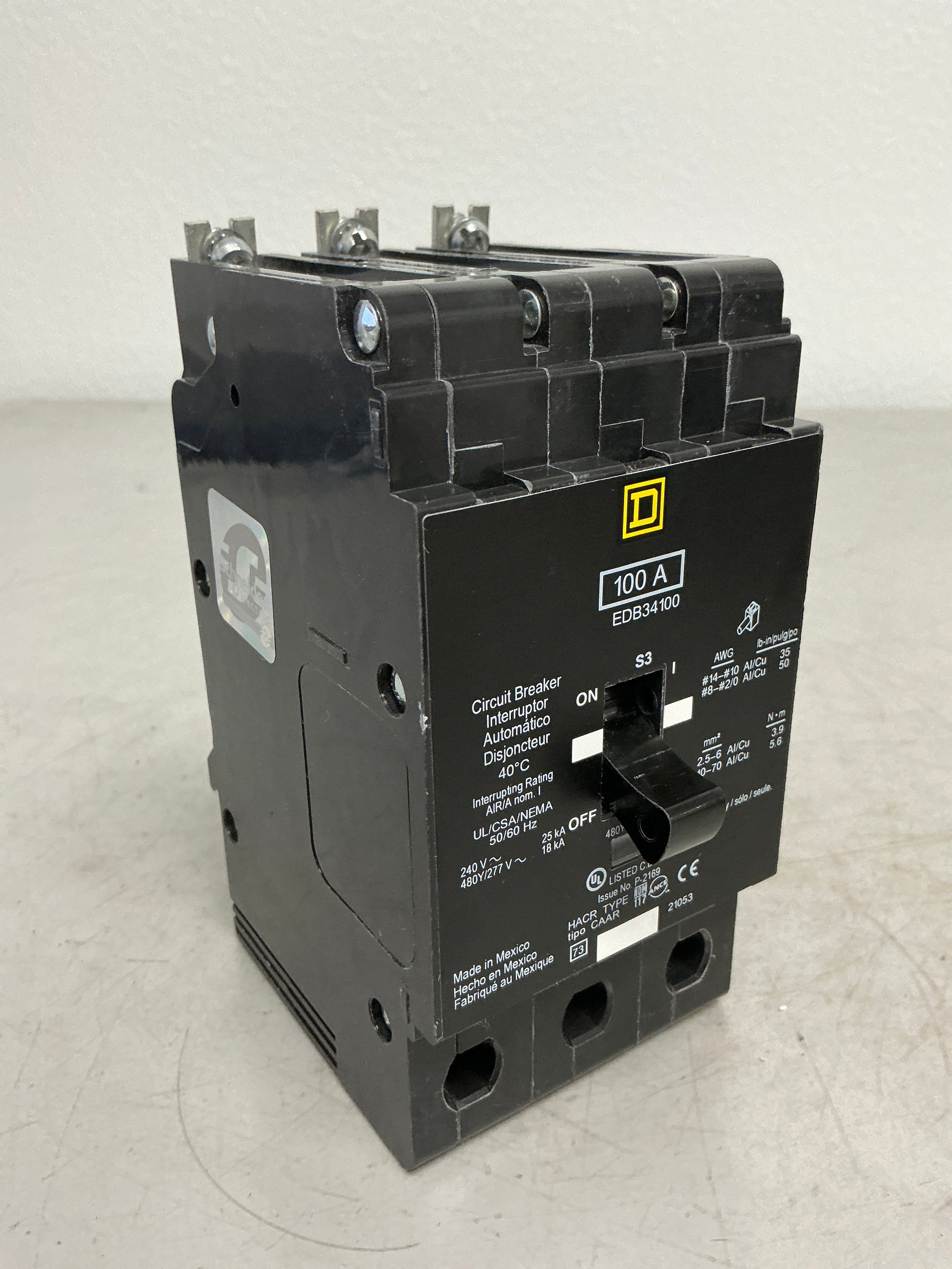 New Square D EDB34100 3 Pole, 100 Amps, 480 Volts
