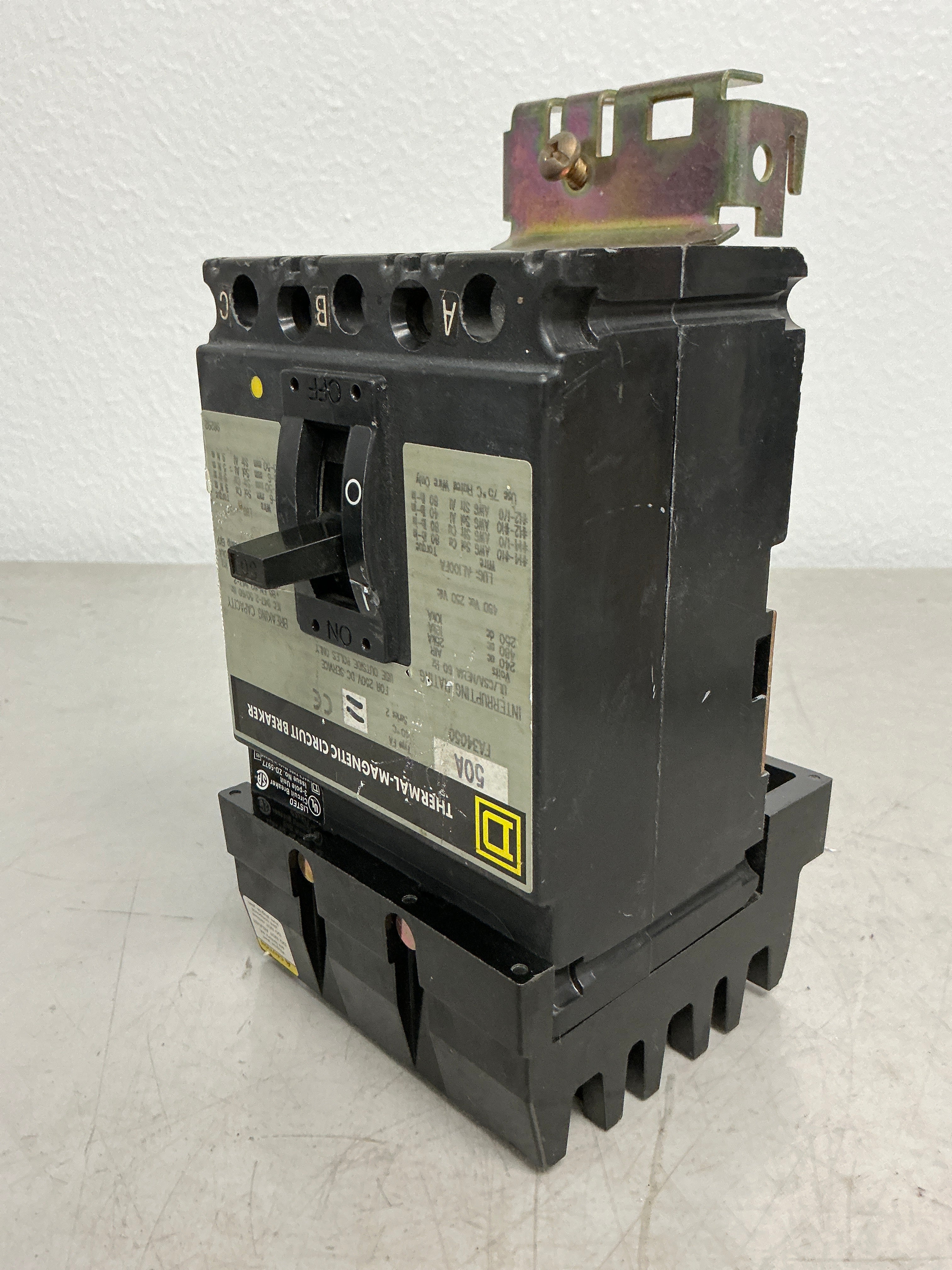 Used Square D FA34050 3 Pole, 50 Amps, 480 Volts Circuit Breaker