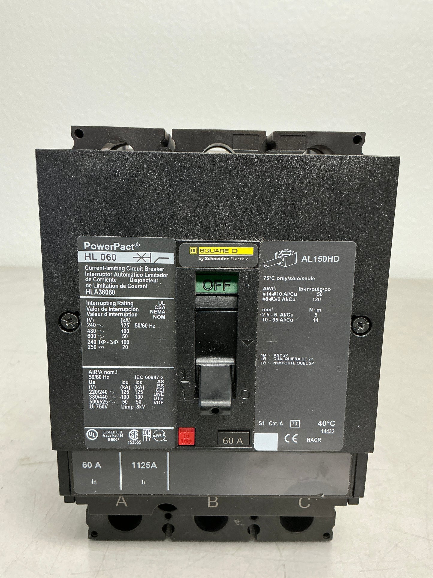 (Missing Parts) New Square D HLA36050 50 Amp 600 Bolt 3 Pole