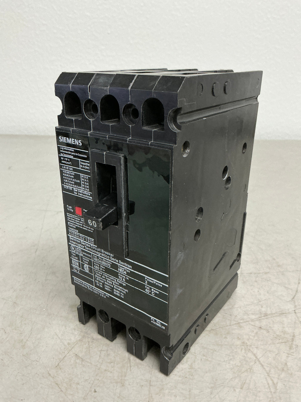 Used Siemens HED43B060 3 Pole, 60 Amps, Circuit Breaker