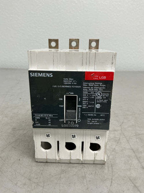 *CHIPPED* Used Siemens LGB3B070 3 Pole, 70 Amps, 480 Volts