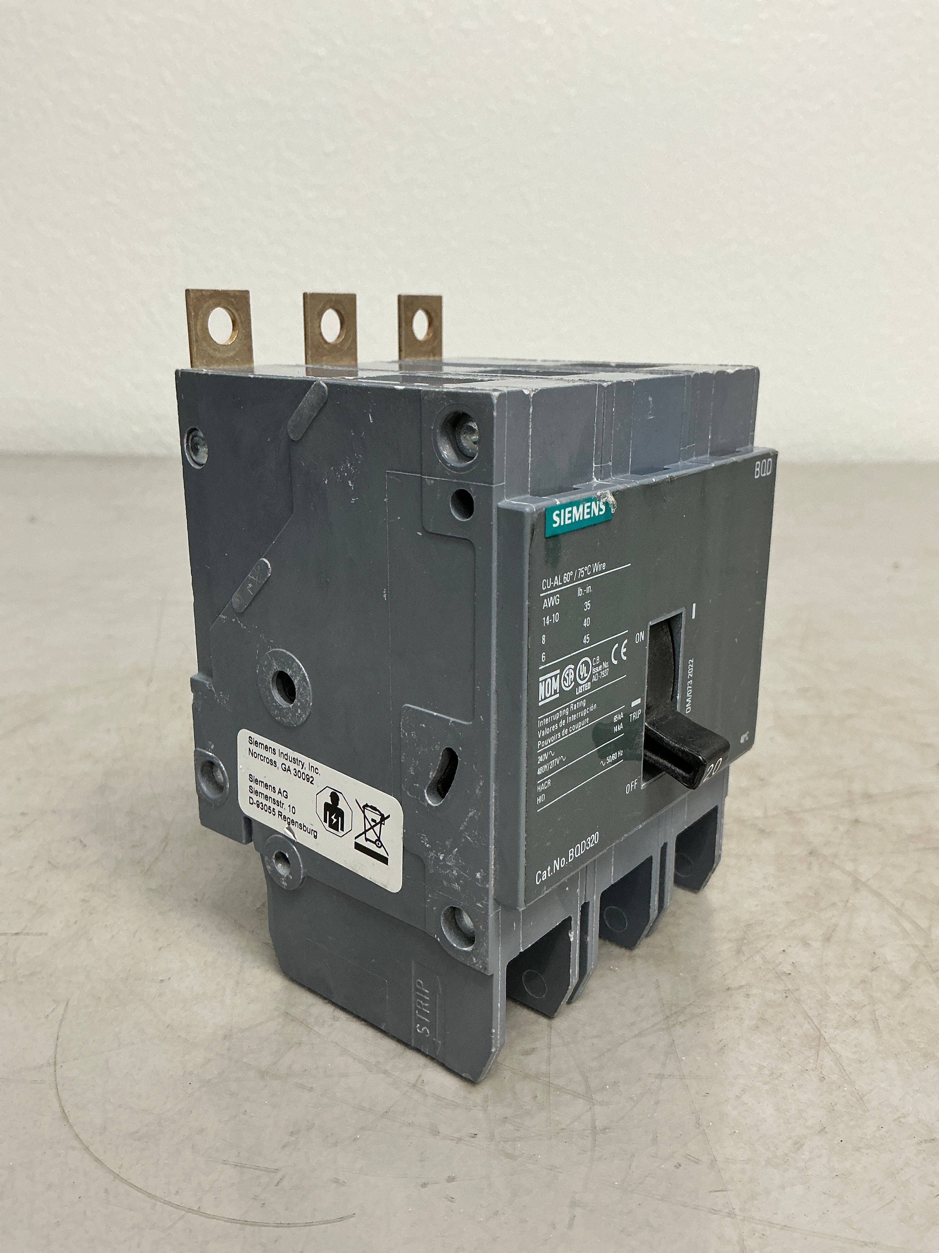 New Siemens BQD320 3 Pole, 20 Amps, 480 Volts Circuit Breaker
