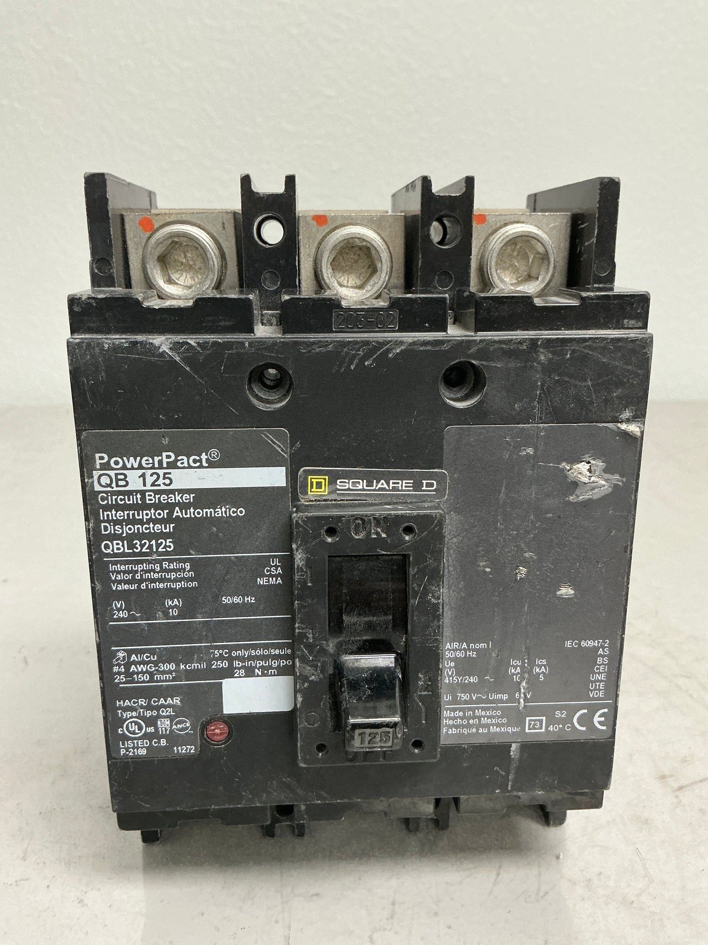Used Square D QBL32125 3 Poles, 125 Amps, 240 Volts