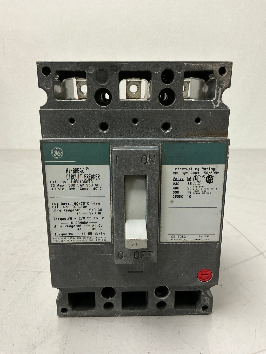 Used THED136070 3 Pole, 70 Amps, 600 Volts Circuit Breaker