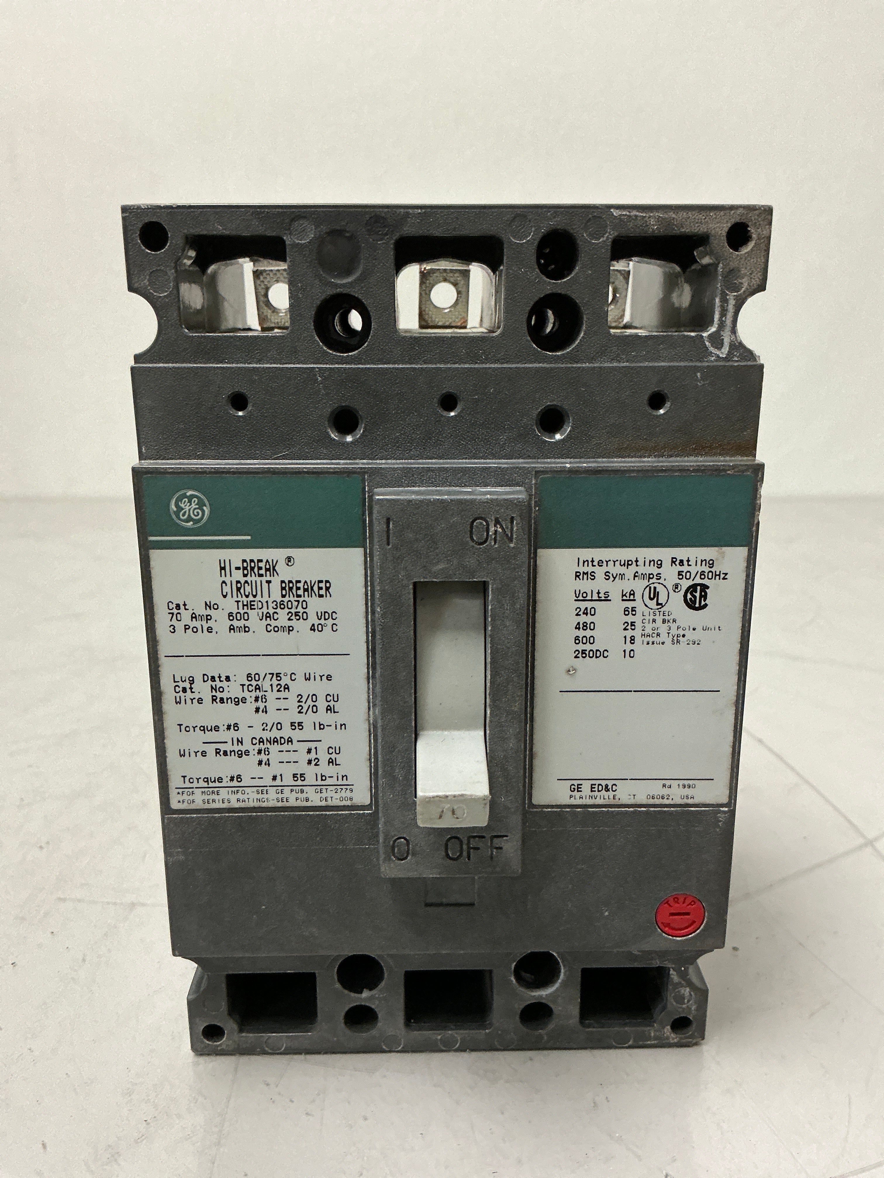 Used THED136070 3 Pole, 70 Amps, 600 Volts Circuit Breaker