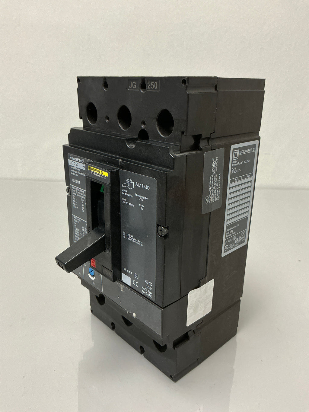 Used Square D JGL36175 3 Pole, 175 Amps, 600 Volts Circuit Breaker