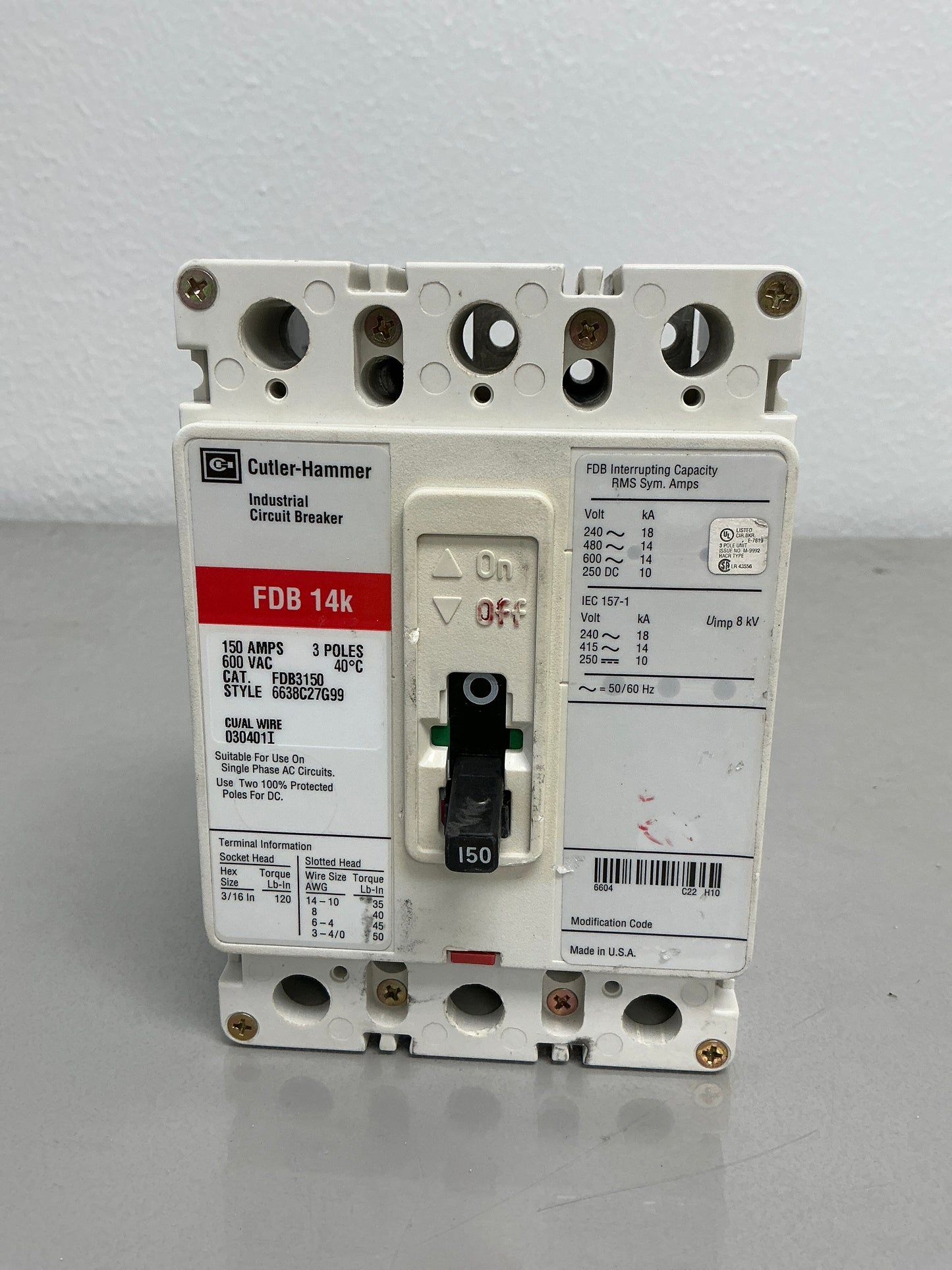 Used FDB3150 3 Poles, 150 Amps, 600 Volts