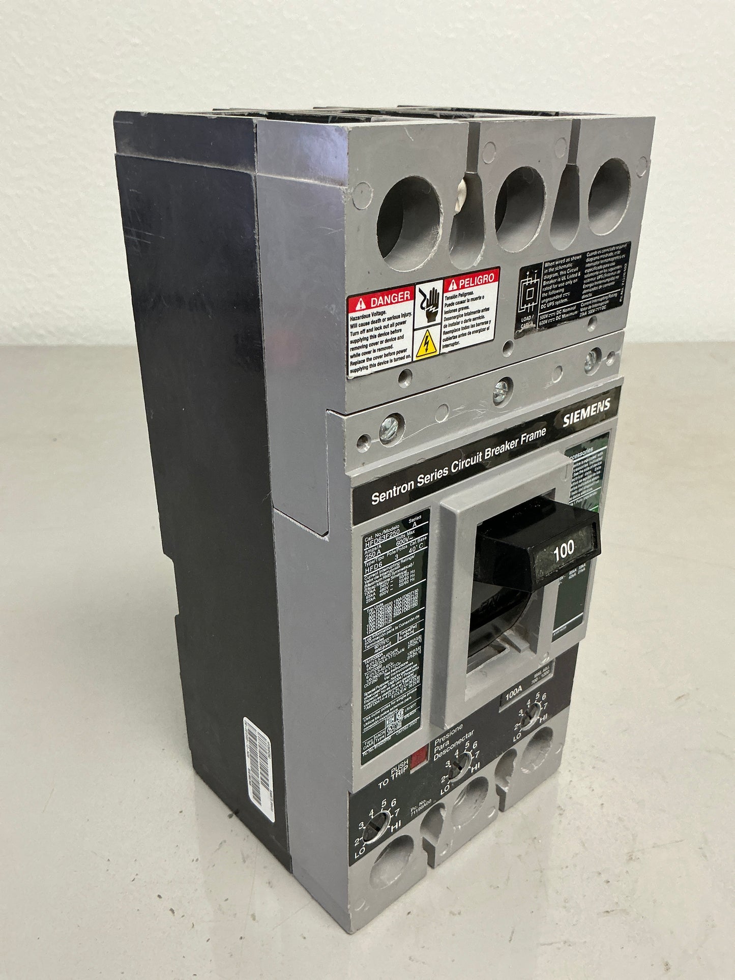 Used HFD63B100 600 Volts, 100 Amps, 3 Poles Breaker