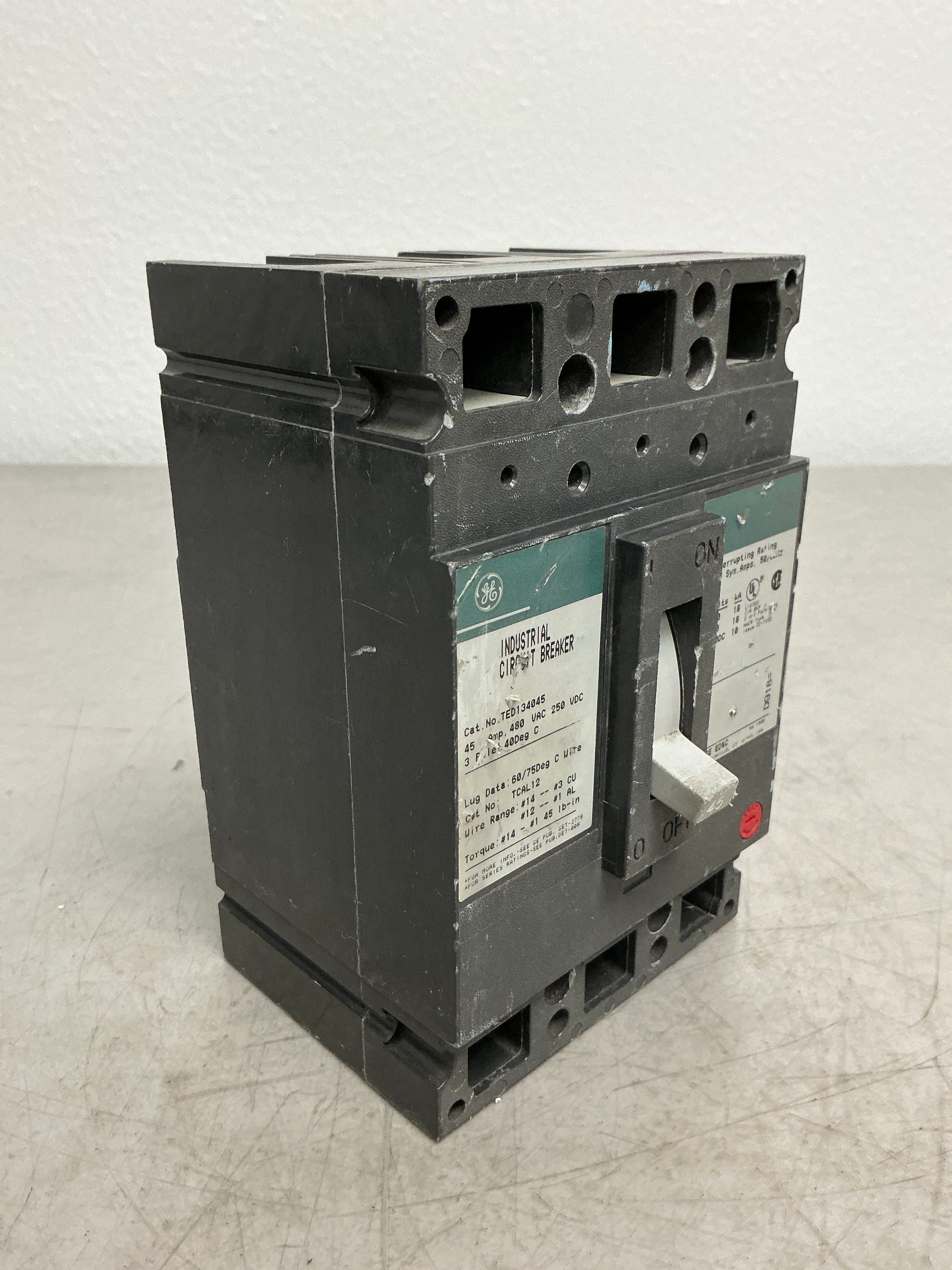 Used TED134045 3 Pole, 45 Amps, 480 Volts Circuit Breaker