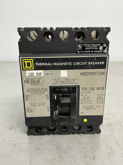 Used Square D FAL34100 3 Pole, 100 Amps Circuit Breaker