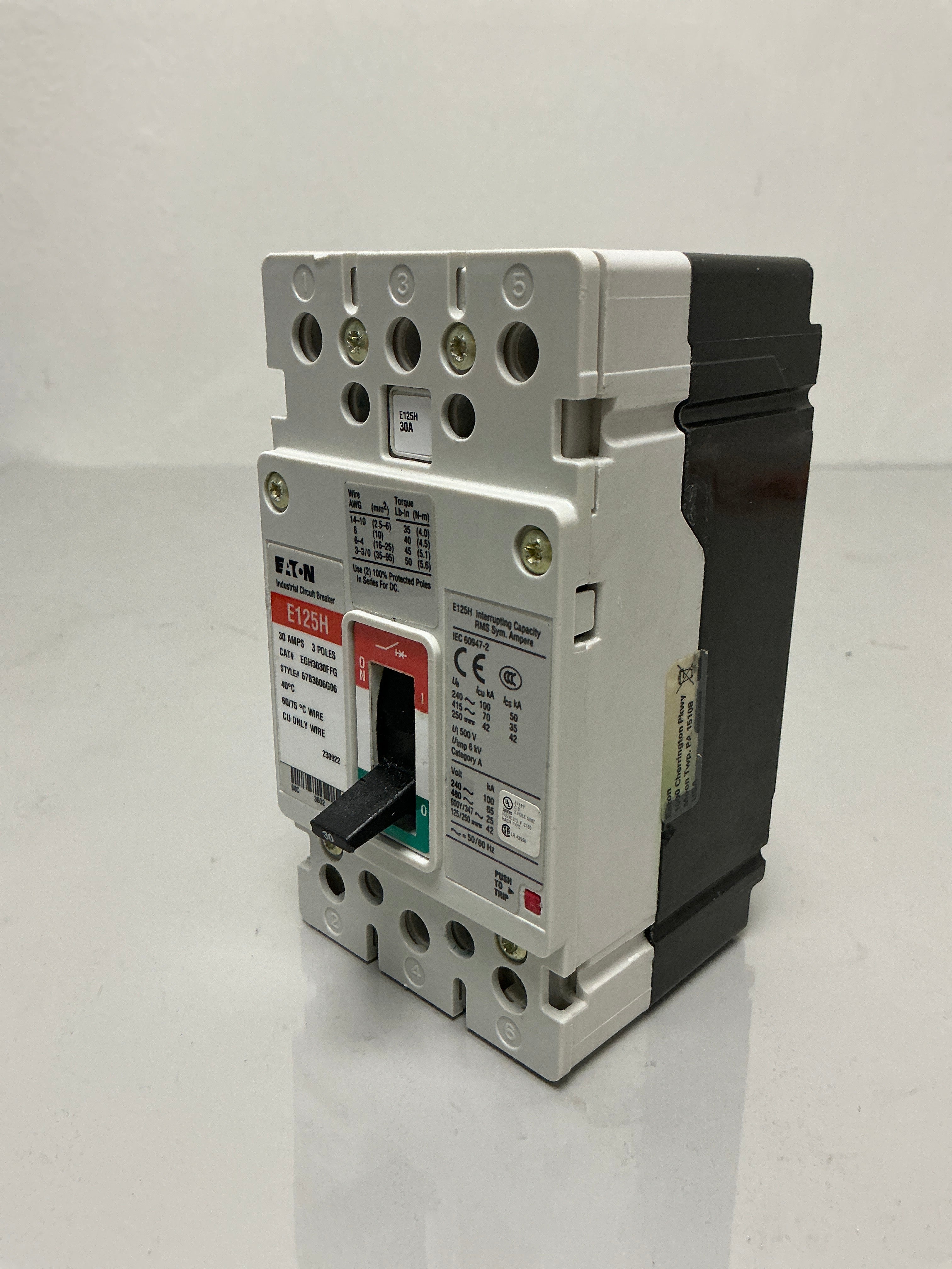 Used Siemens EGH3030FFG 3 Pole, 30 Amps, Circuit Breaker
