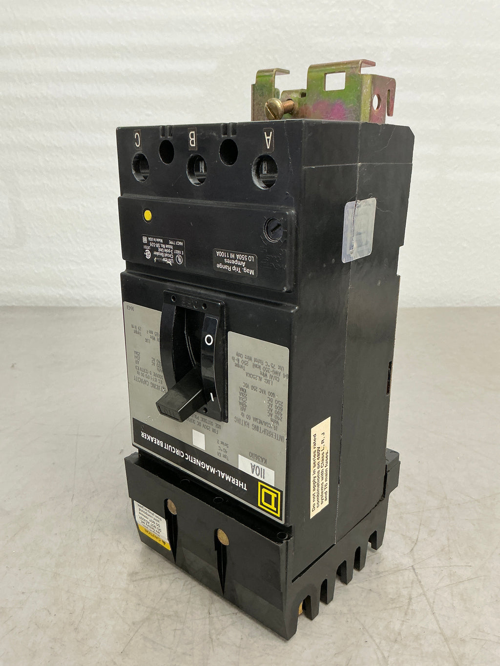 Used Square D KA36110 3 Pole, 110 Amps, 480 Volts Circuit Breaker