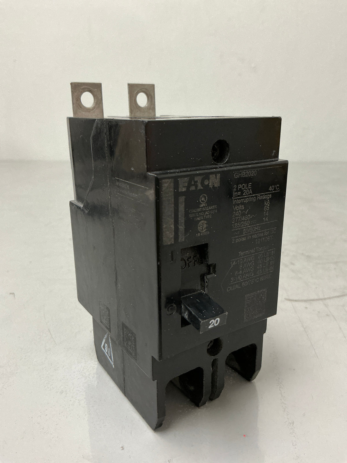 Used Eaton GHB2020 2 Pole, 20 Amps, 480 Volts Circuit Breaker