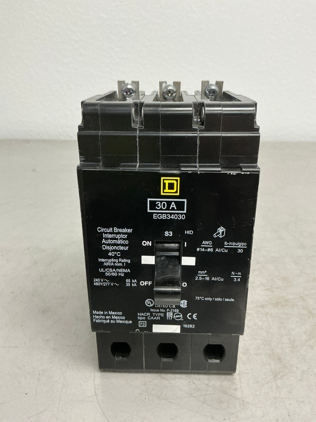 Used Square D EGB34030 3 Pole, 30 Amps, 480 Volts Circuit Breaker