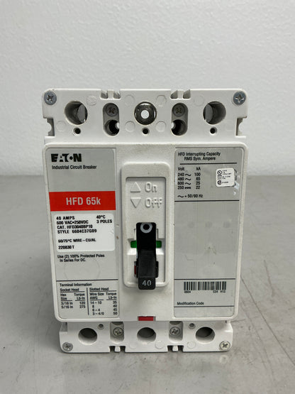 Used HFD3040BP10 3 Pole, 40 Amps, 600 Volts