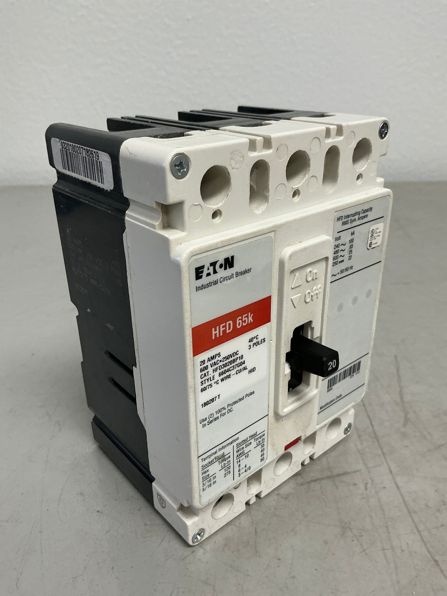 New Eaton HFD3020BP10 3 Poles, 20 Amps, 600 Volts