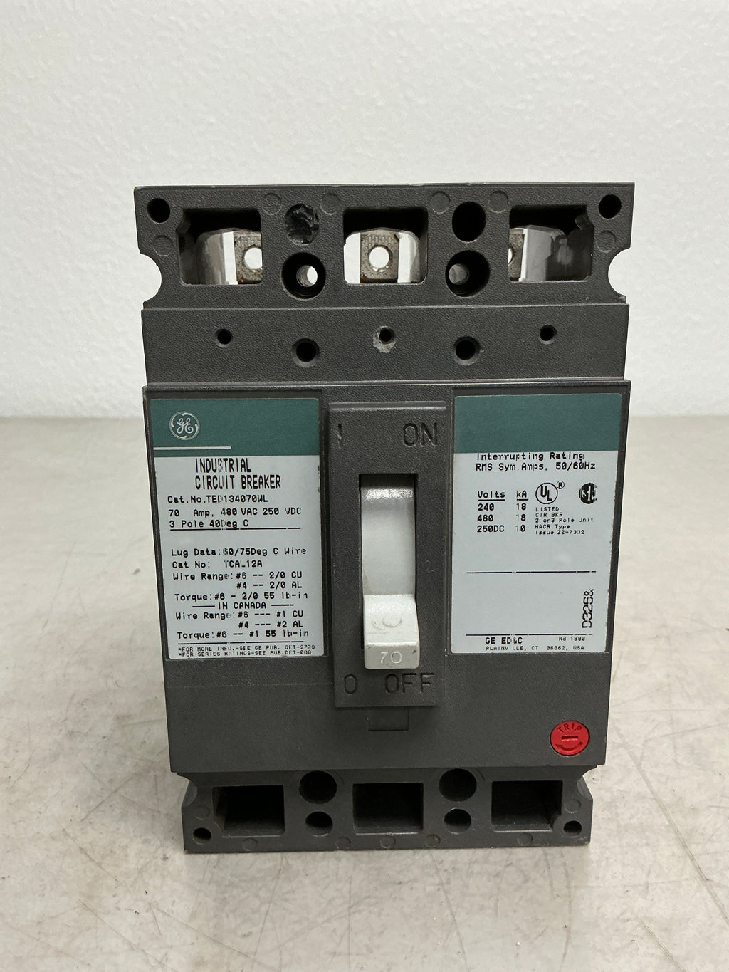 Used TED134070WL 3 Pole, 70 Amps, 480 Volts Circuit Breaker