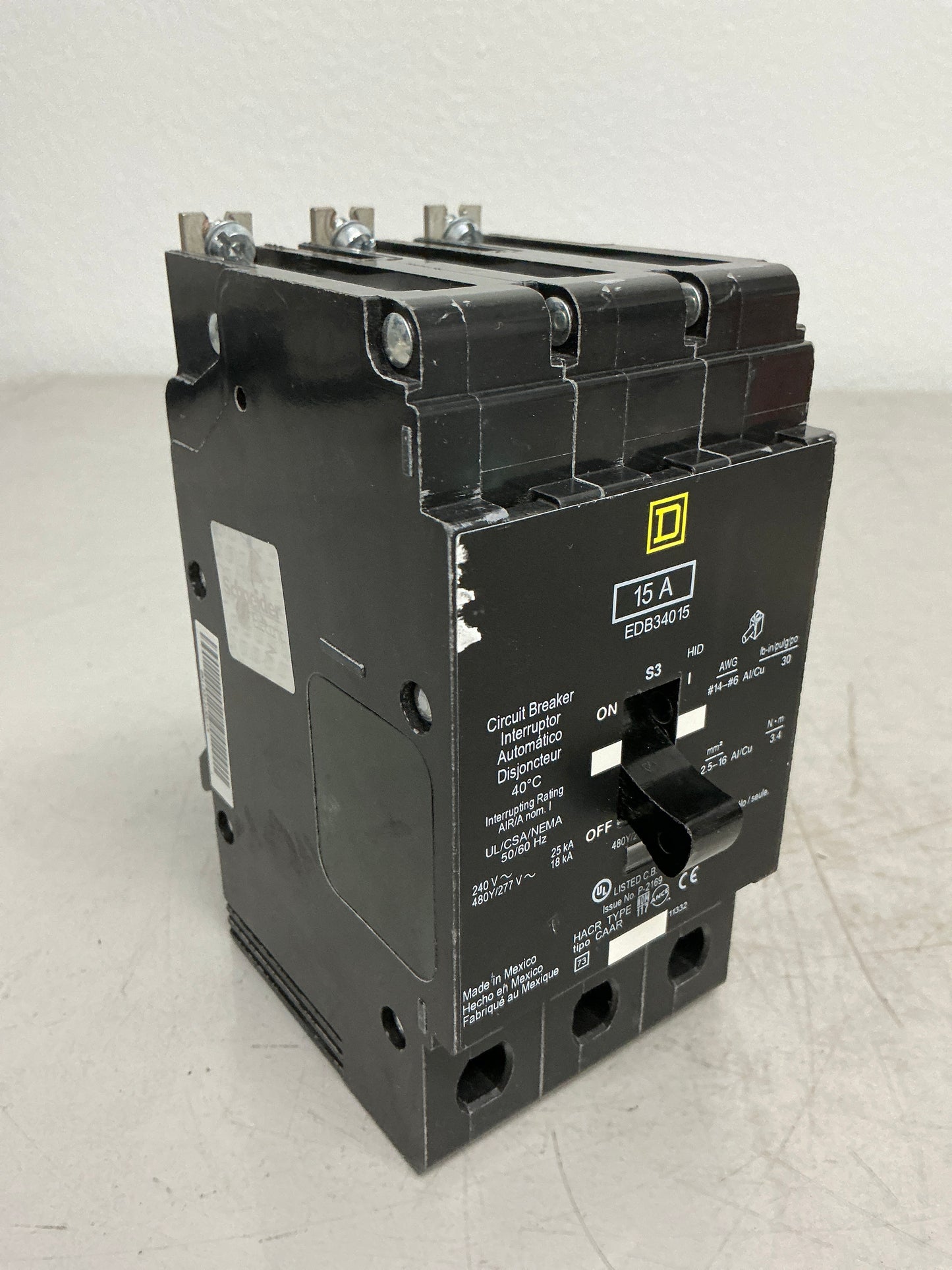 New Square D EDB34015 3 Pole, 15 Amps, 480 Volts