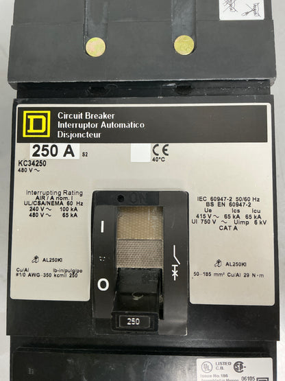 Used Square D KC34250 3 Pole, 250 Amps, 480 Volts