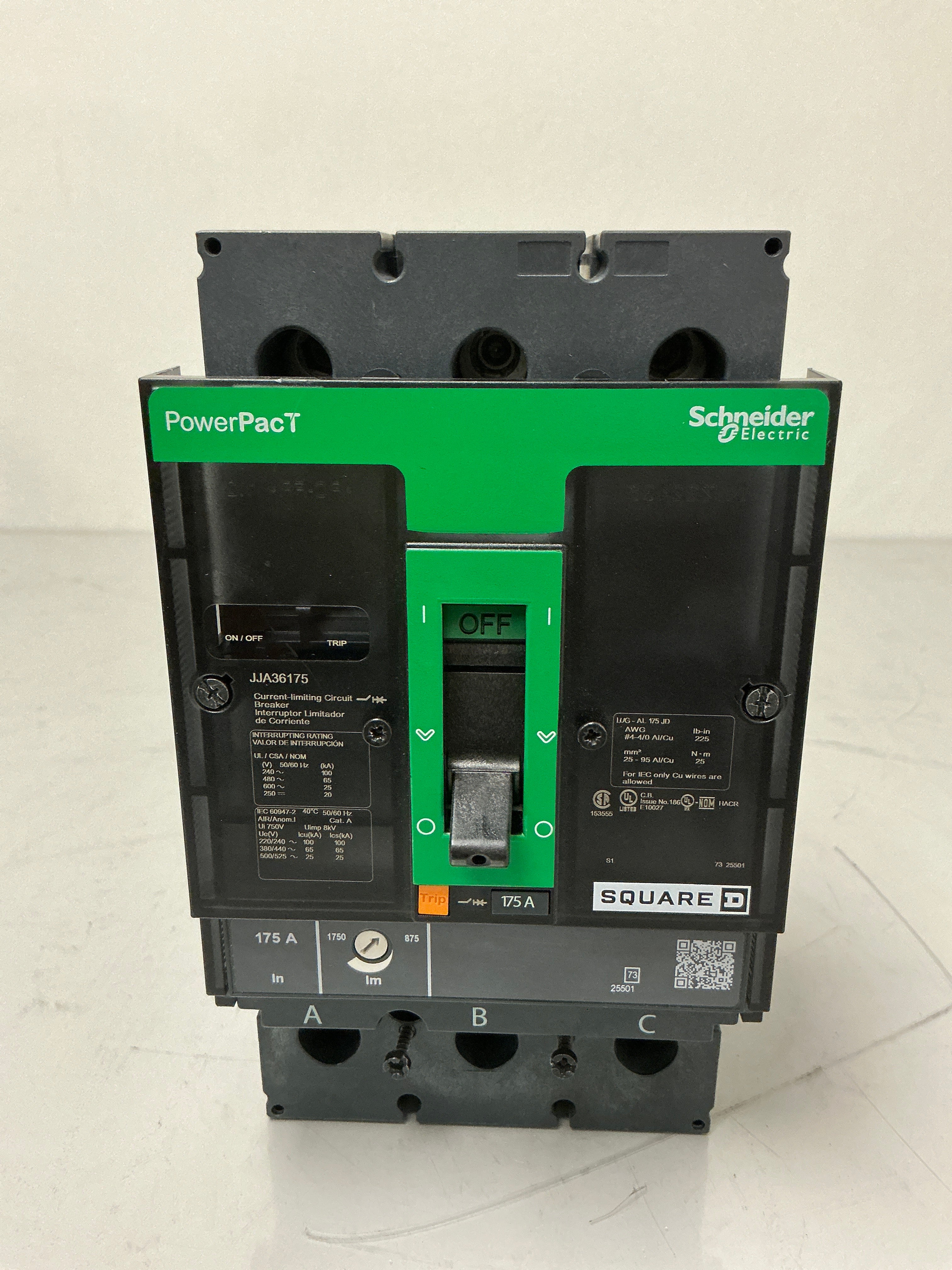 New Square D PARTS ONLY JJA36175 3 Pole, 175 Amps, 600 Volts Circuit Breaker