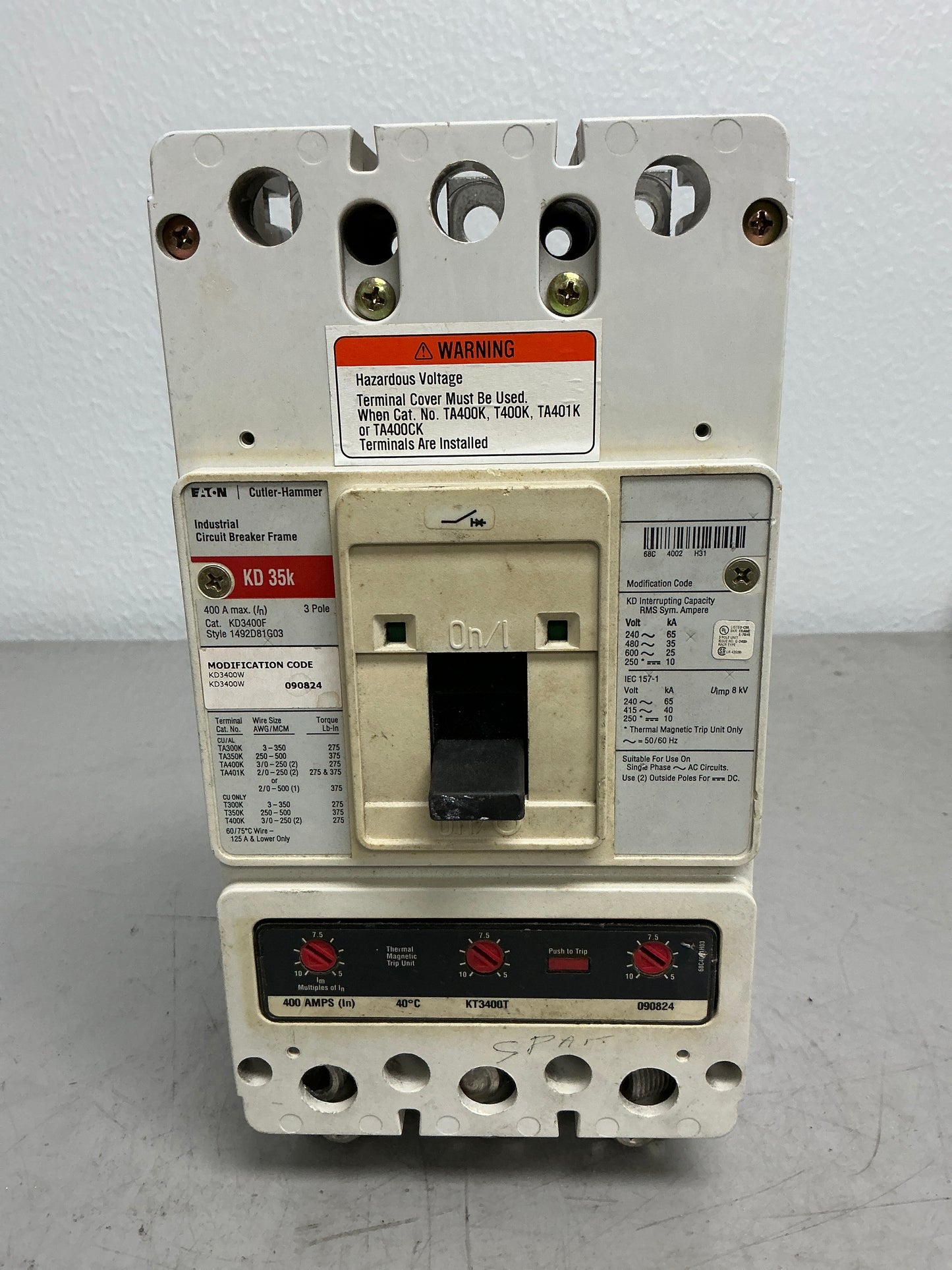 Used KD3400 3 Pole, 400 Amps, 600 Volts