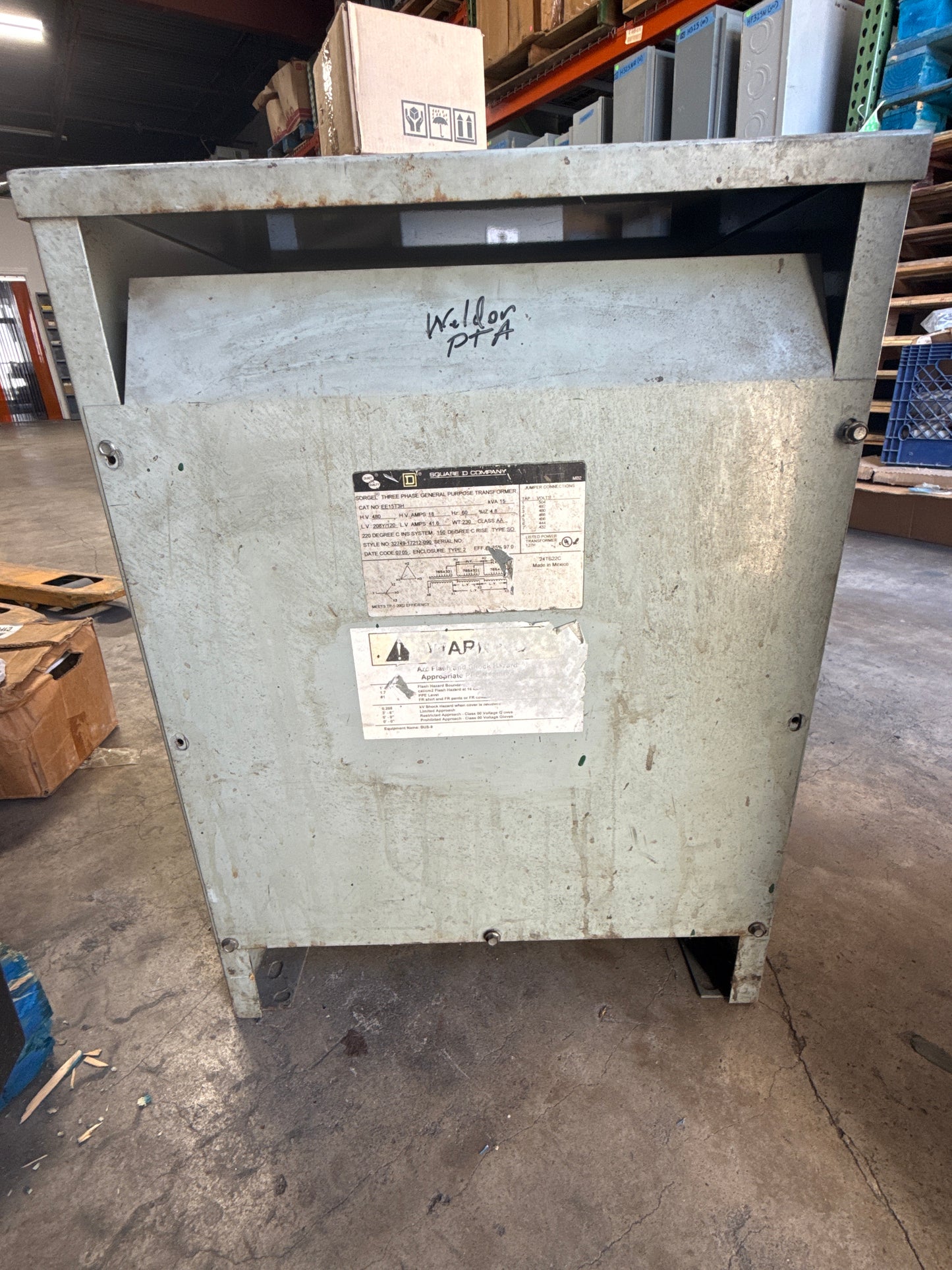 15 KVA Transformer, Primary 480, Seconday 208/120 Volts (item#t1)